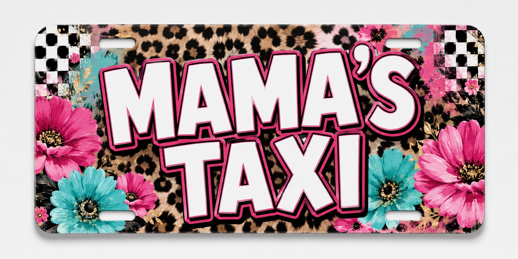 Leopard and floral Mama's Taxi custom license plate