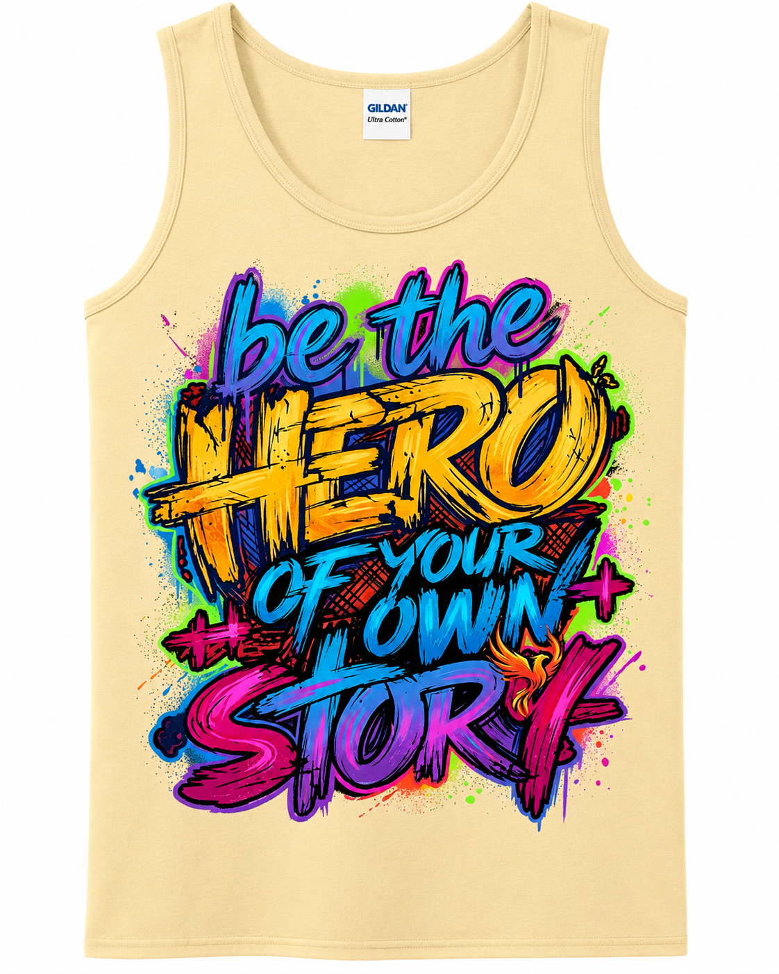 Be The Hero Of Your Own Story Yellow Tank Top from 2 Sisters Tanks, Teez