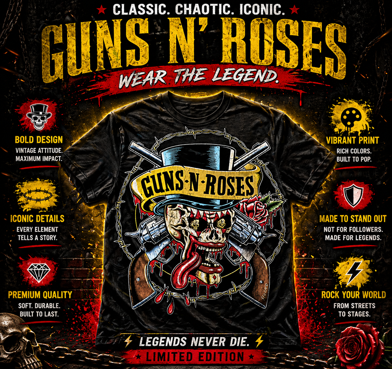 Classic Chaos Guns N Roses Skull Rock from 2 Sisters Tanks, Teez & More