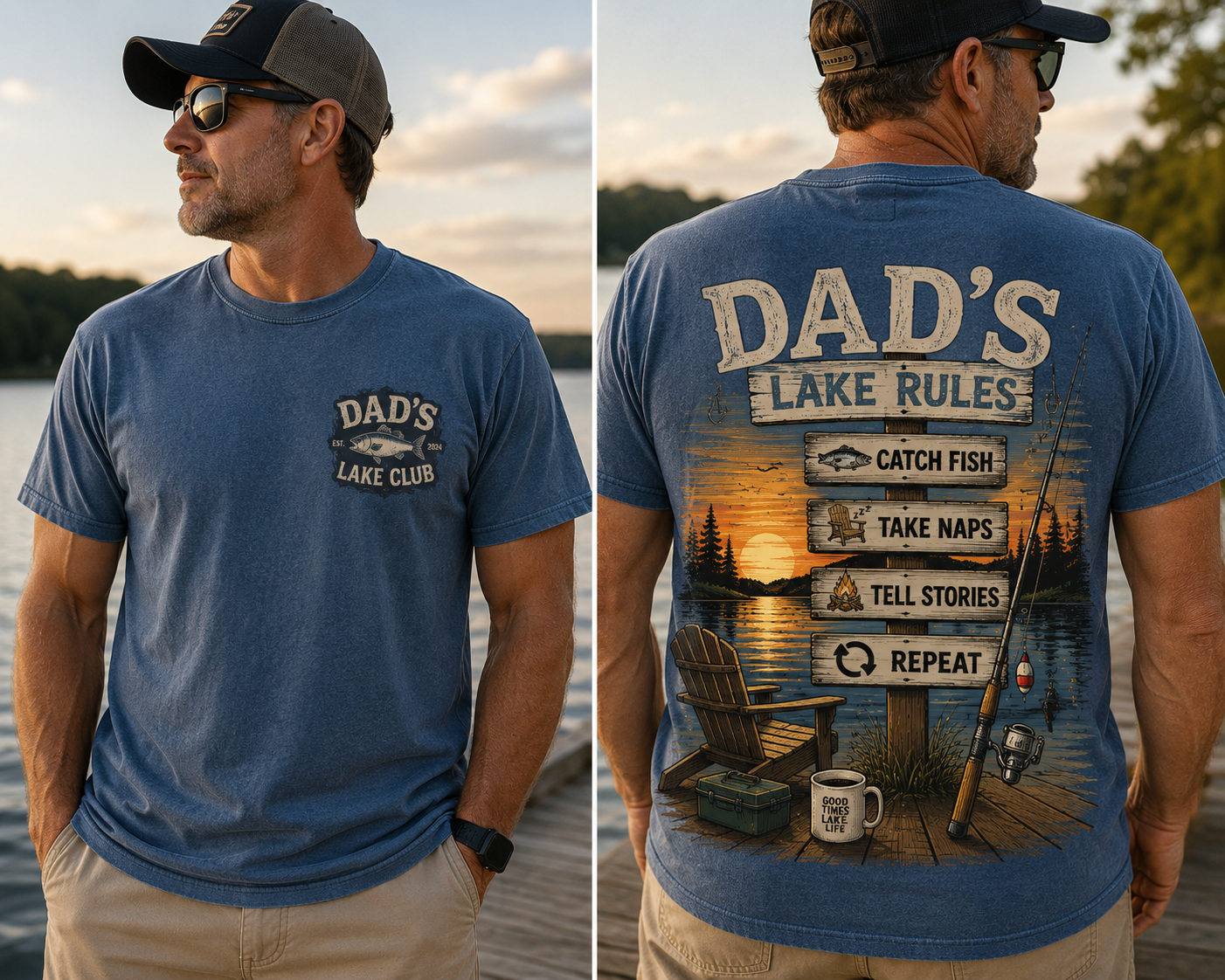 Dad S Lake Rules Fishing Graphic Tee from 2 Sisters Tanks, Teez & More