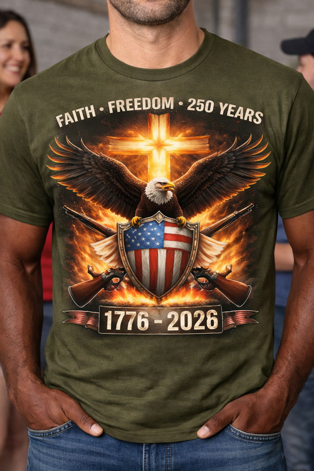 Faith Freedom 250 Patriotic Eagle from 2 Sisters Tanks, Teez & More