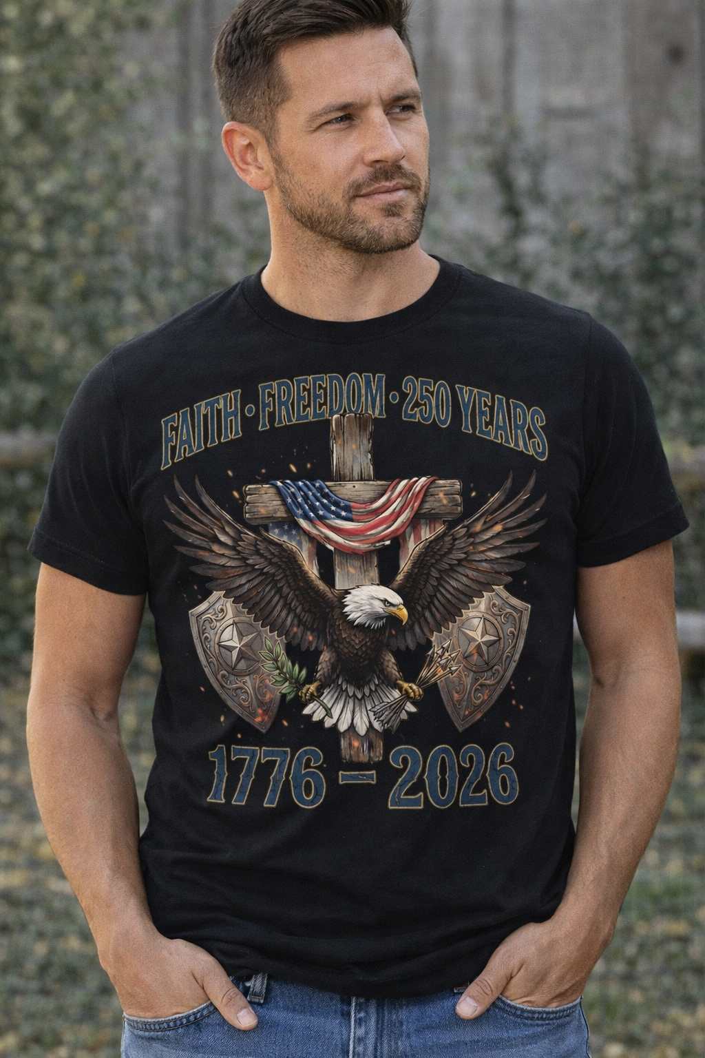 Faith Freedom 250 Years Patriotic from 2 Sisters Tanks, Teez & More