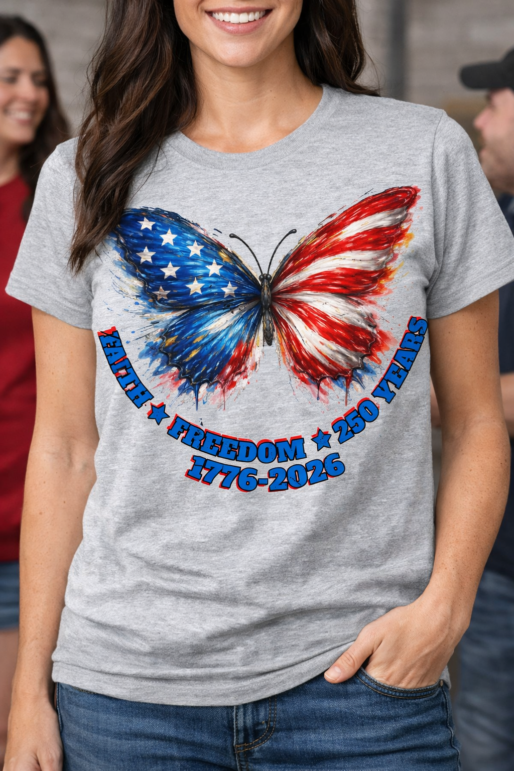 Faith Freedom Butterfly 250 Years from 2 Sisters Tanks, Teez & More