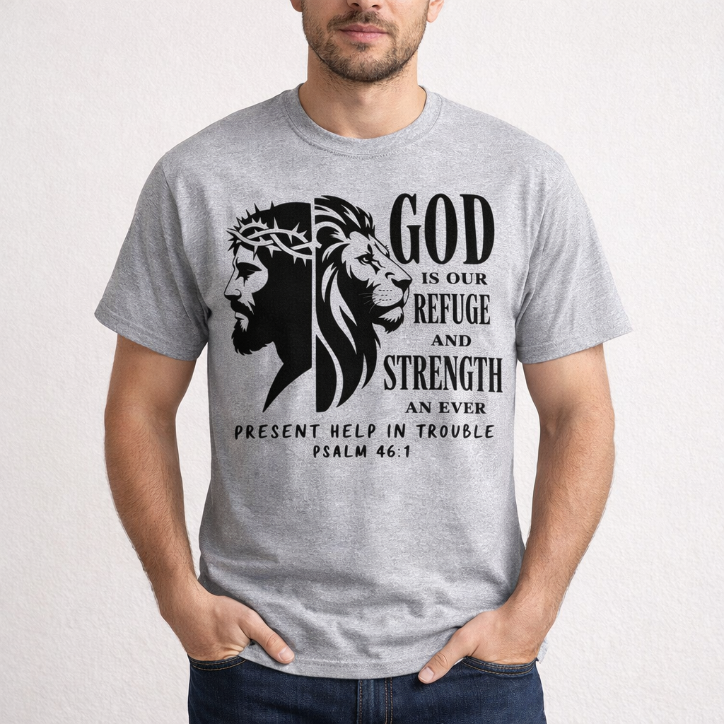 God Is Our Refuge Strength Lion from 2 Sisters Tanks, Teez & More