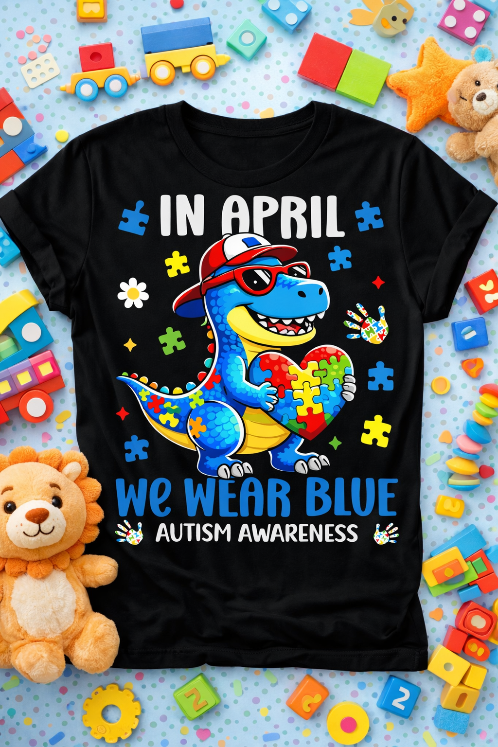In April We Wear Blue Dinasour from 2 Sisters Tanks, Teez & More