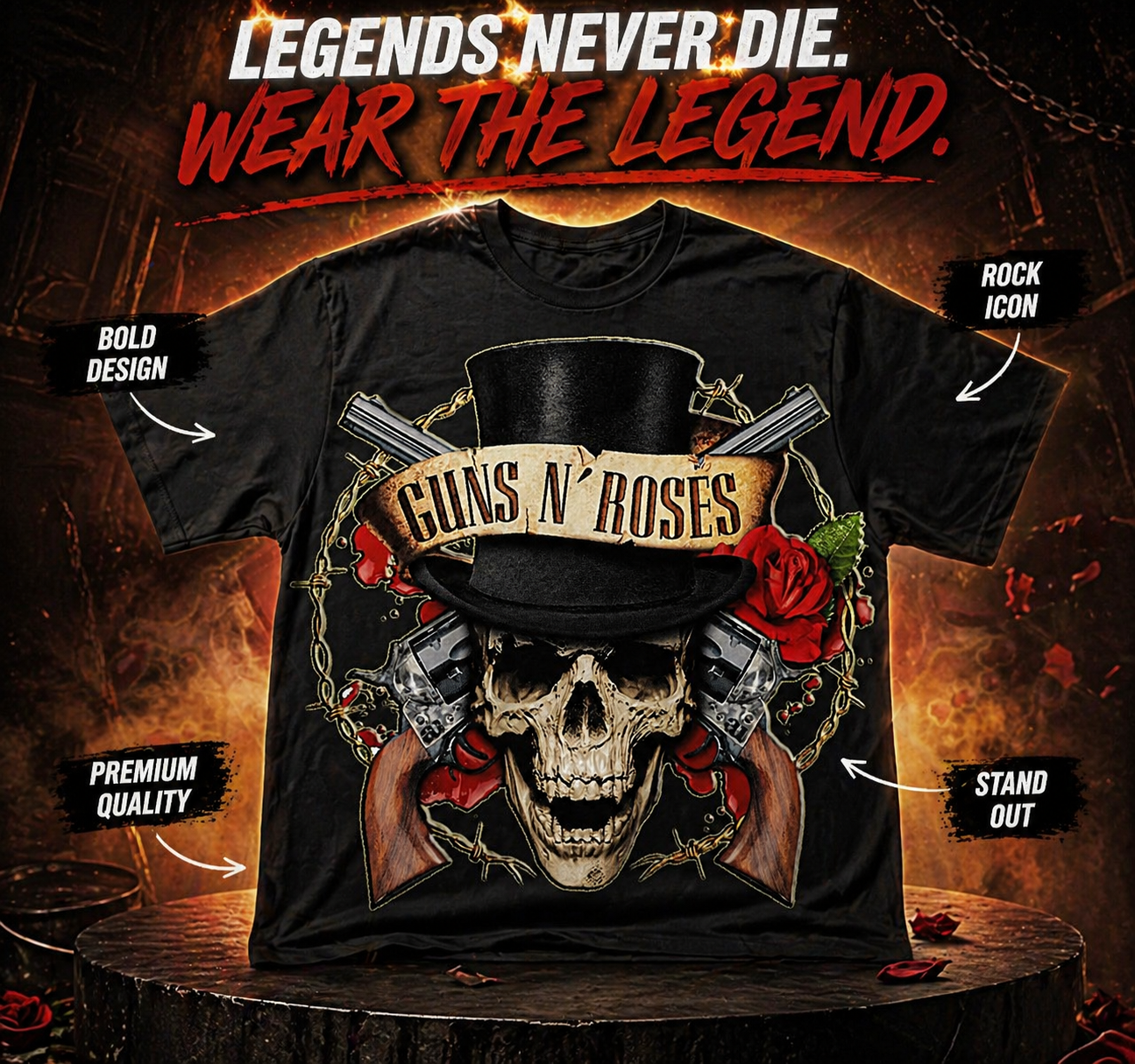 Legend Never Dies Rock Skull Tee from 2 Sisters Tanks, Teez & More