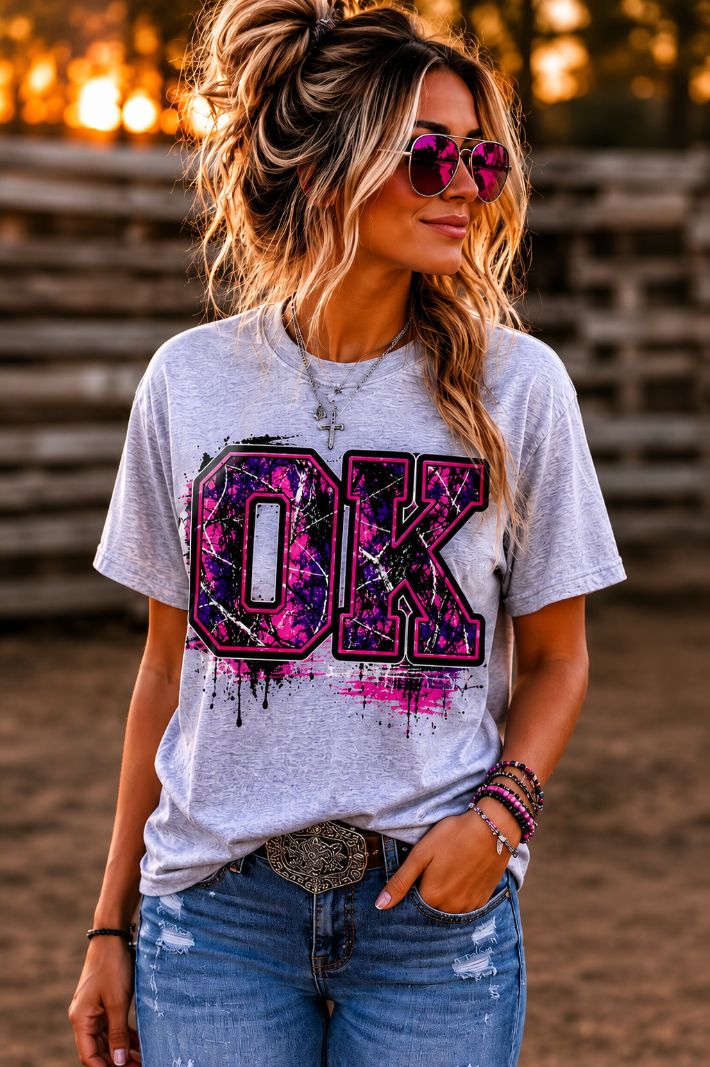 Oklahoma Pink Camo Splash Graphic 1 from 2 Sisters Tanks, Teez & More