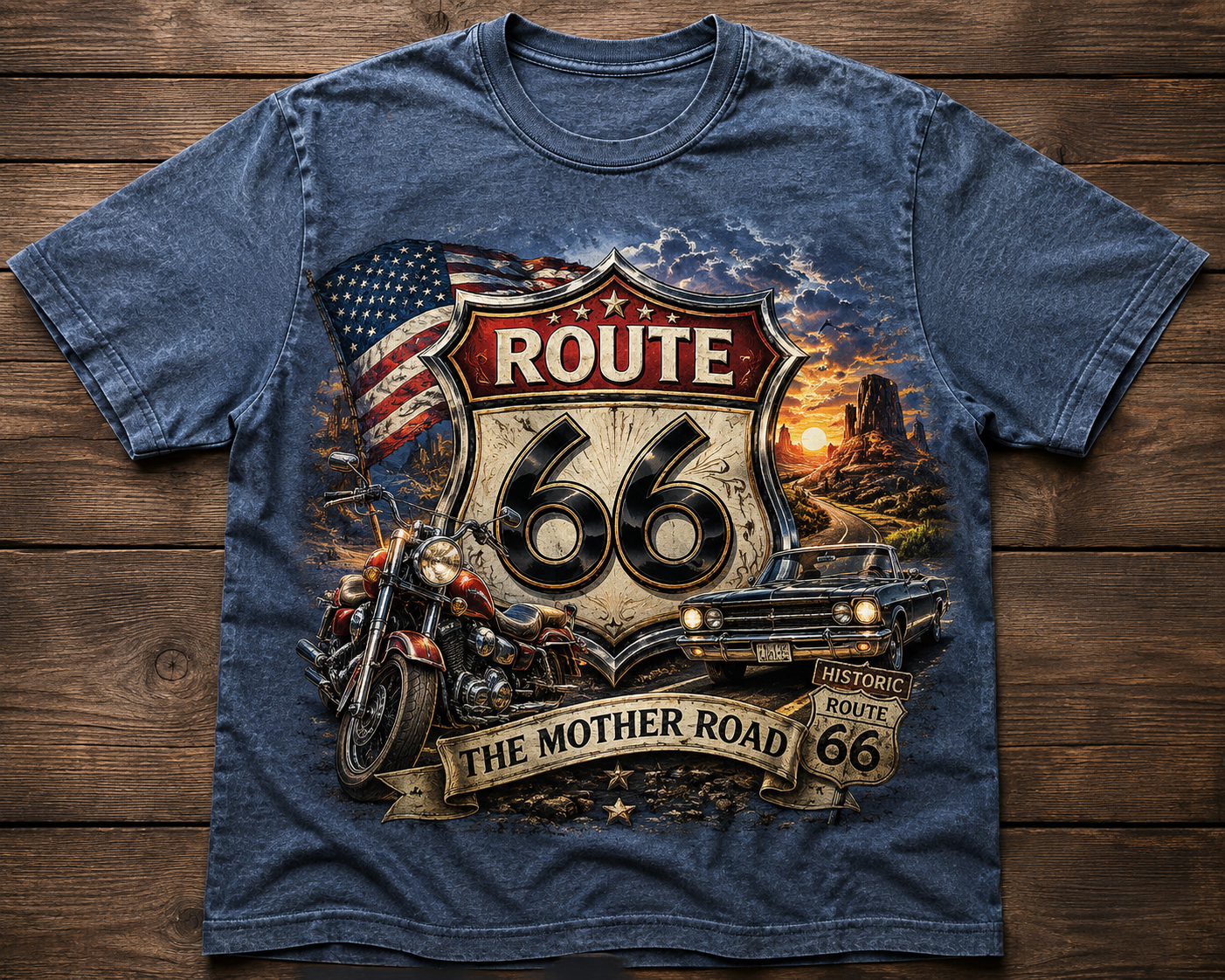 Route 66 Mother Road Patriotic Graphic Tee from 2 Sisters Tanks, Teez & More