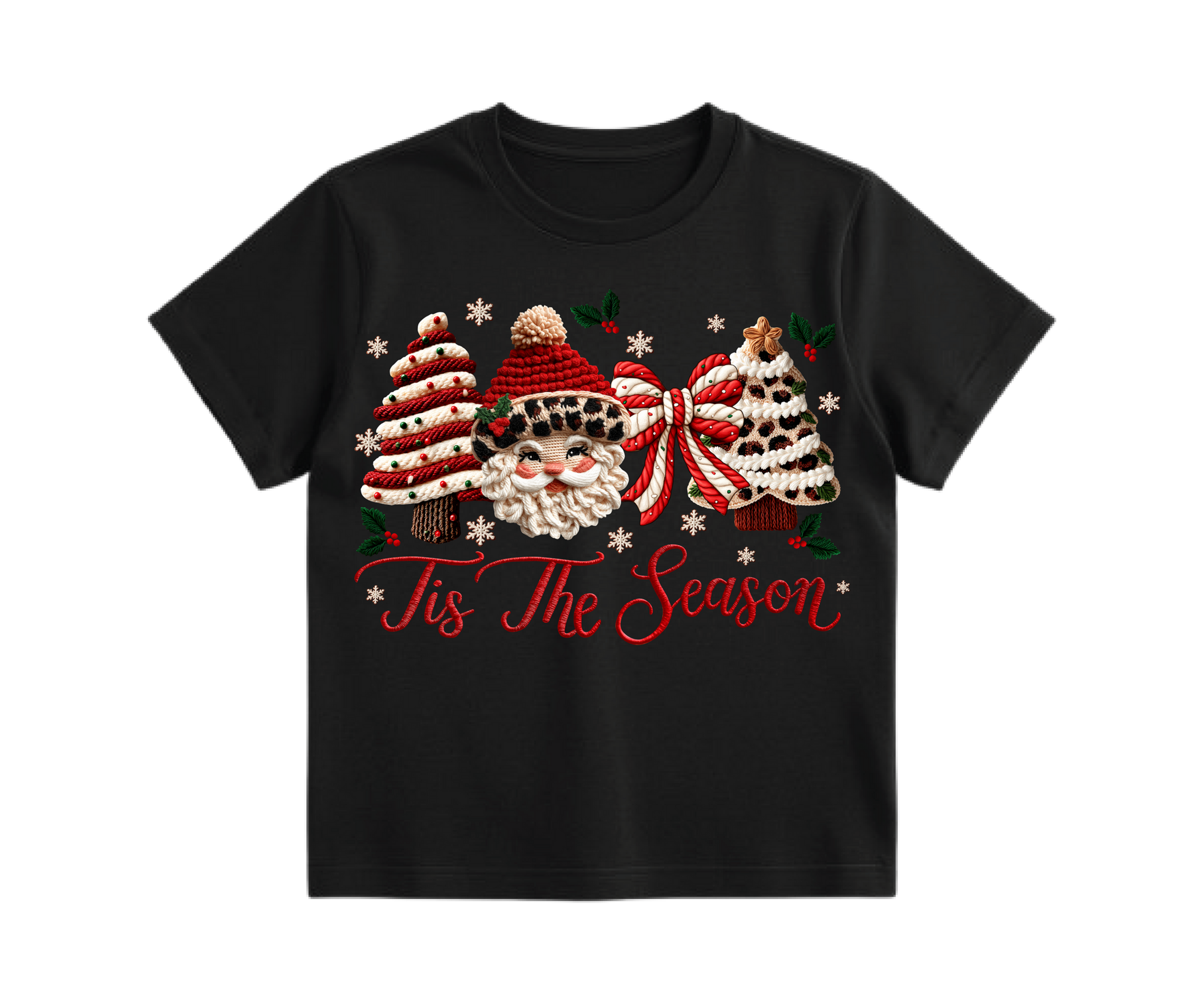 Black shirt with Santa and Christmas trees, 'Tis The Season', Pickle Christmas.