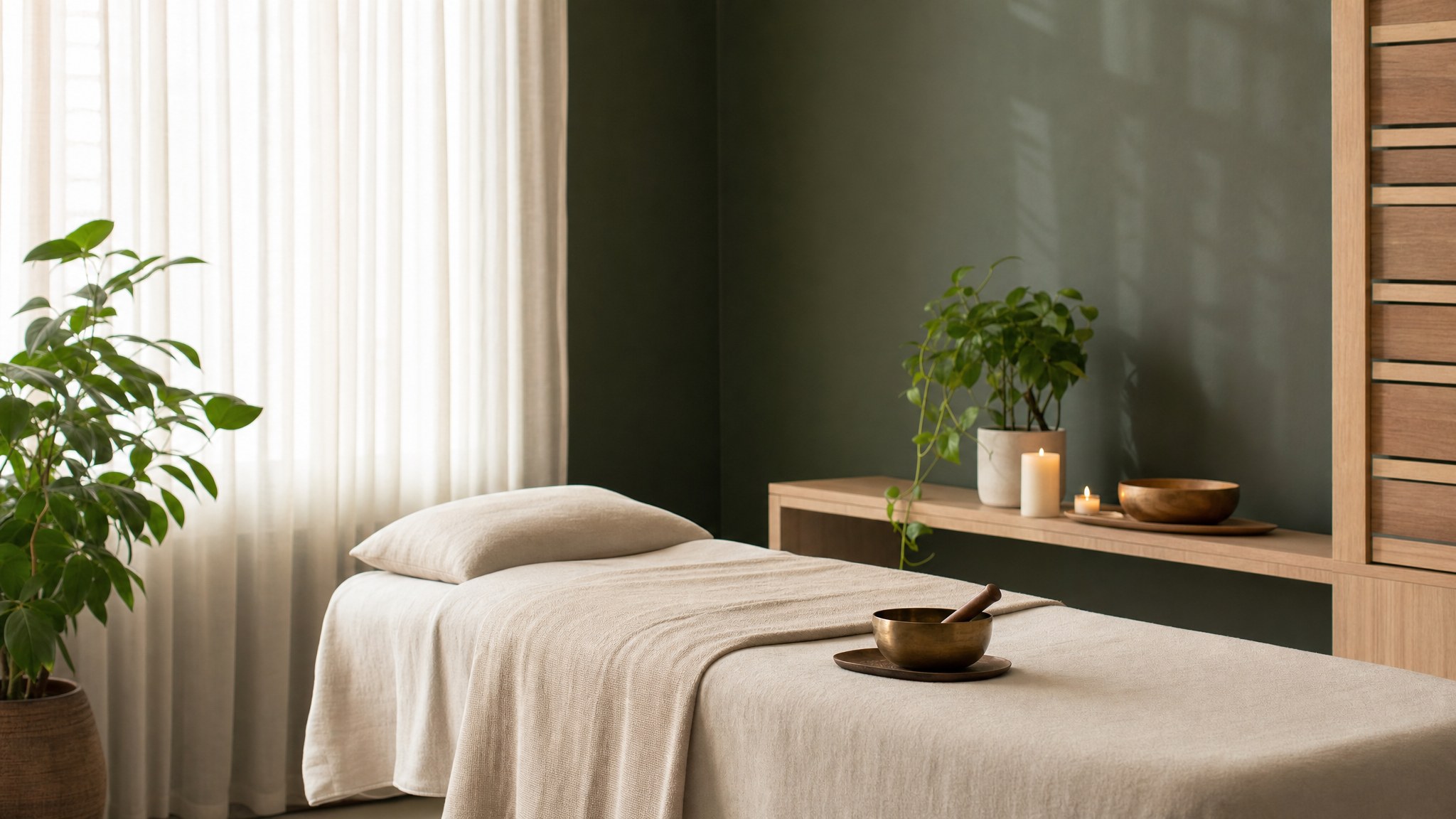 A prepared treatment table in a calm wellness room