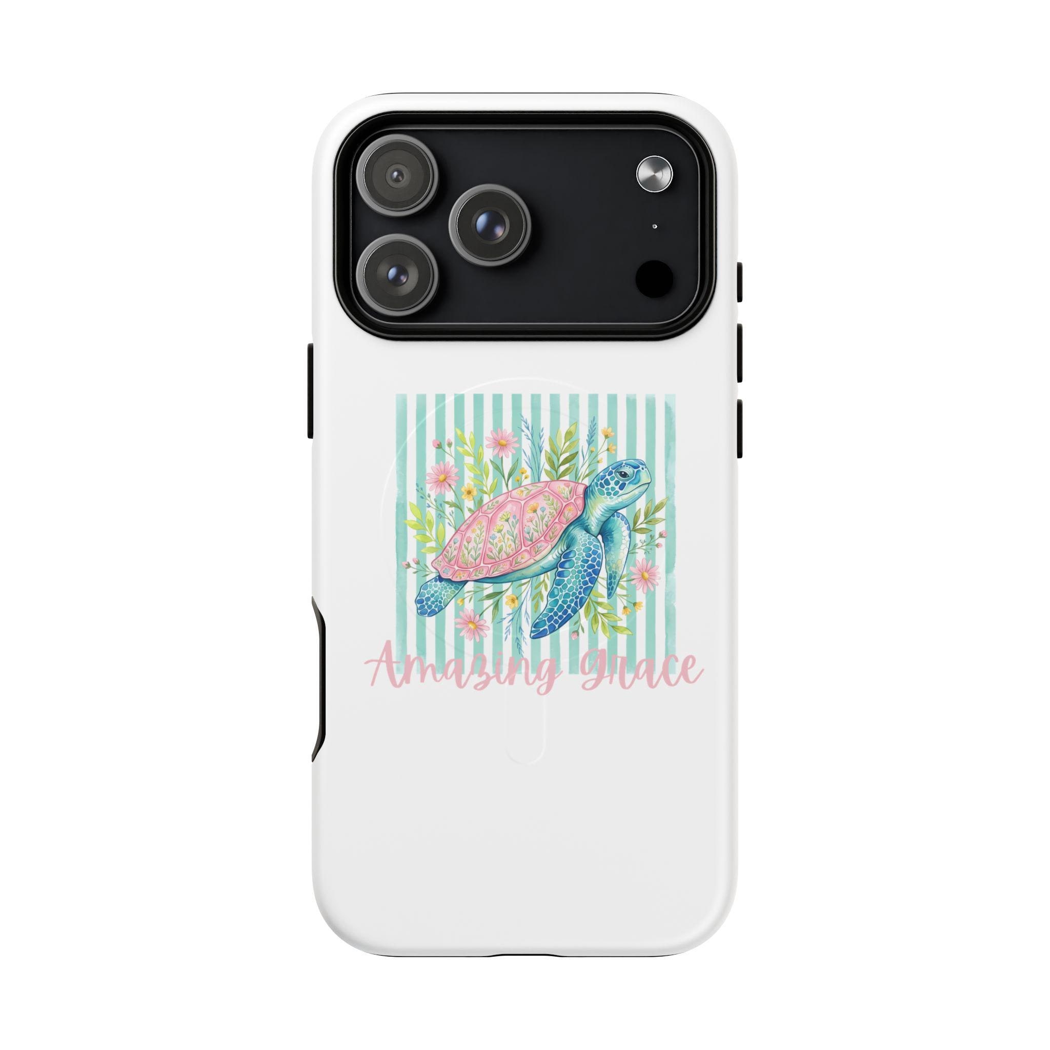 Sea Turtle Floral Phone Case | Watercolor Beach Stripes MagSafe Cover, product image 11