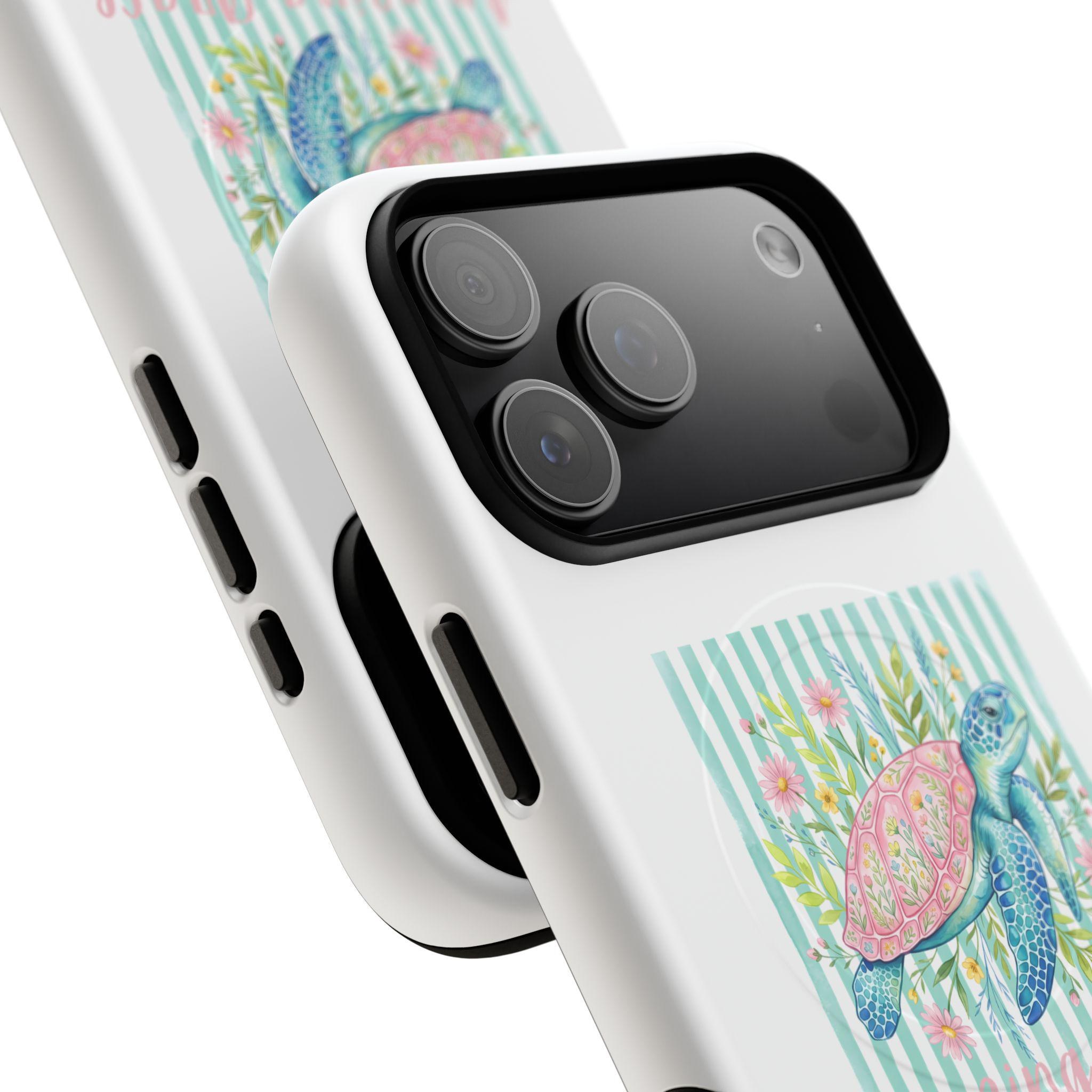 Sea Turtle Floral Phone Case | Watercolor Beach Stripes MagSafe Cover, product image 12