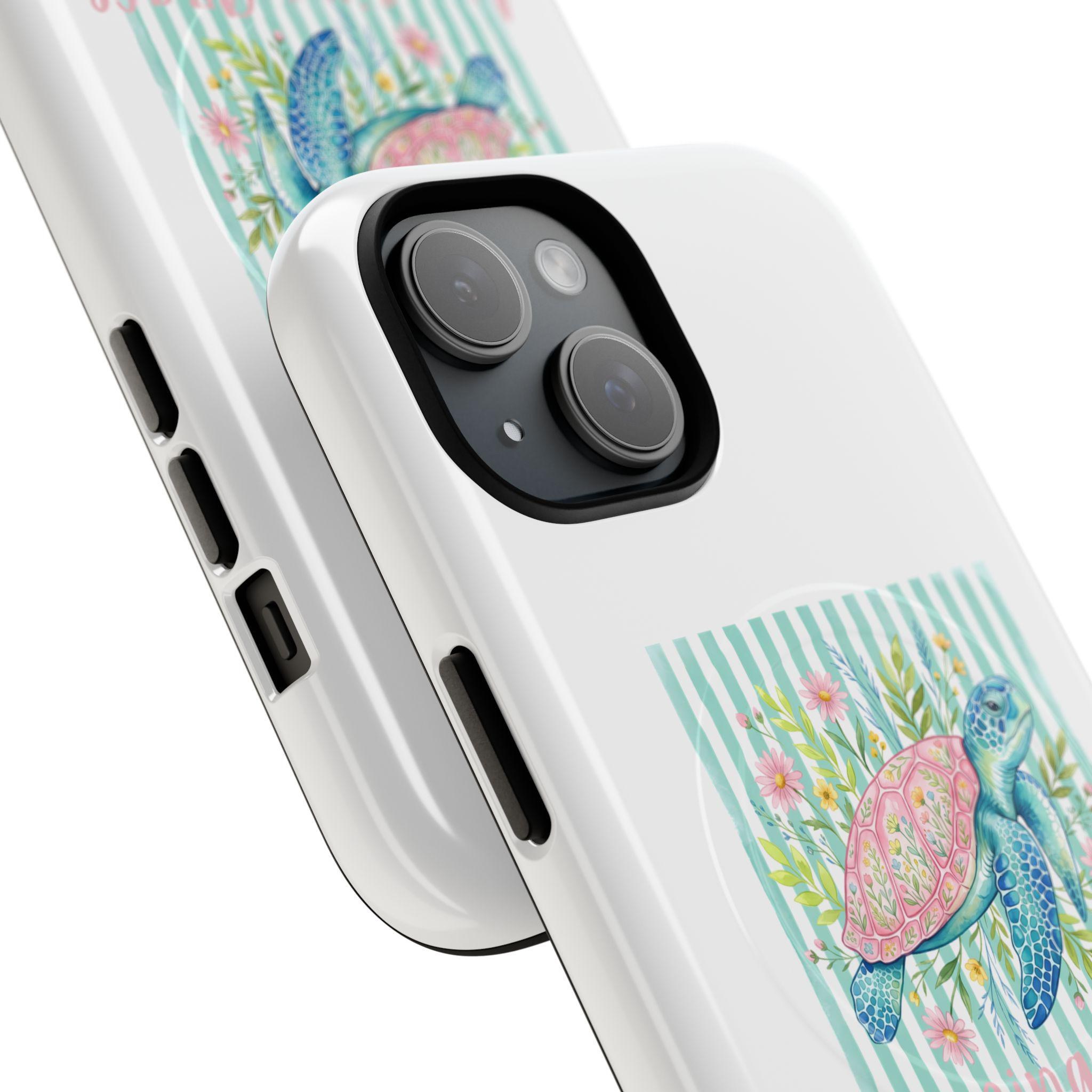 Sea Turtle Floral Phone Case | Watercolor Beach Stripes MagSafe Cover, product image 3