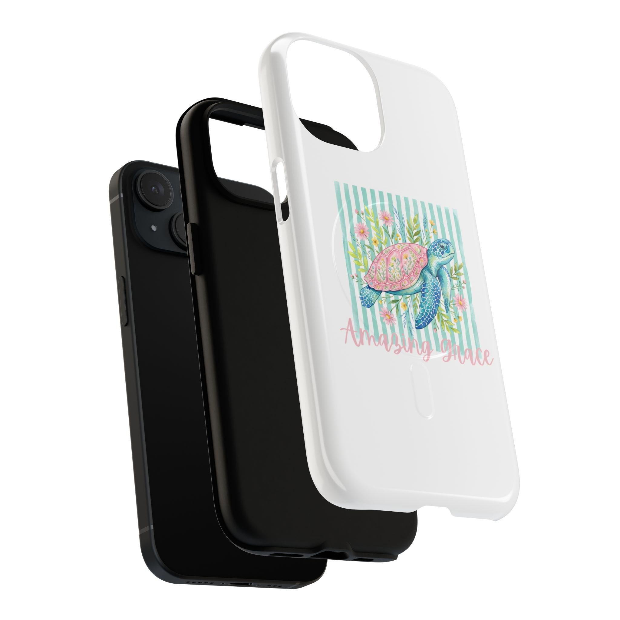 Sea Turtle Floral Phone Case | Watercolor Beach Stripes MagSafe Cover, product image 4