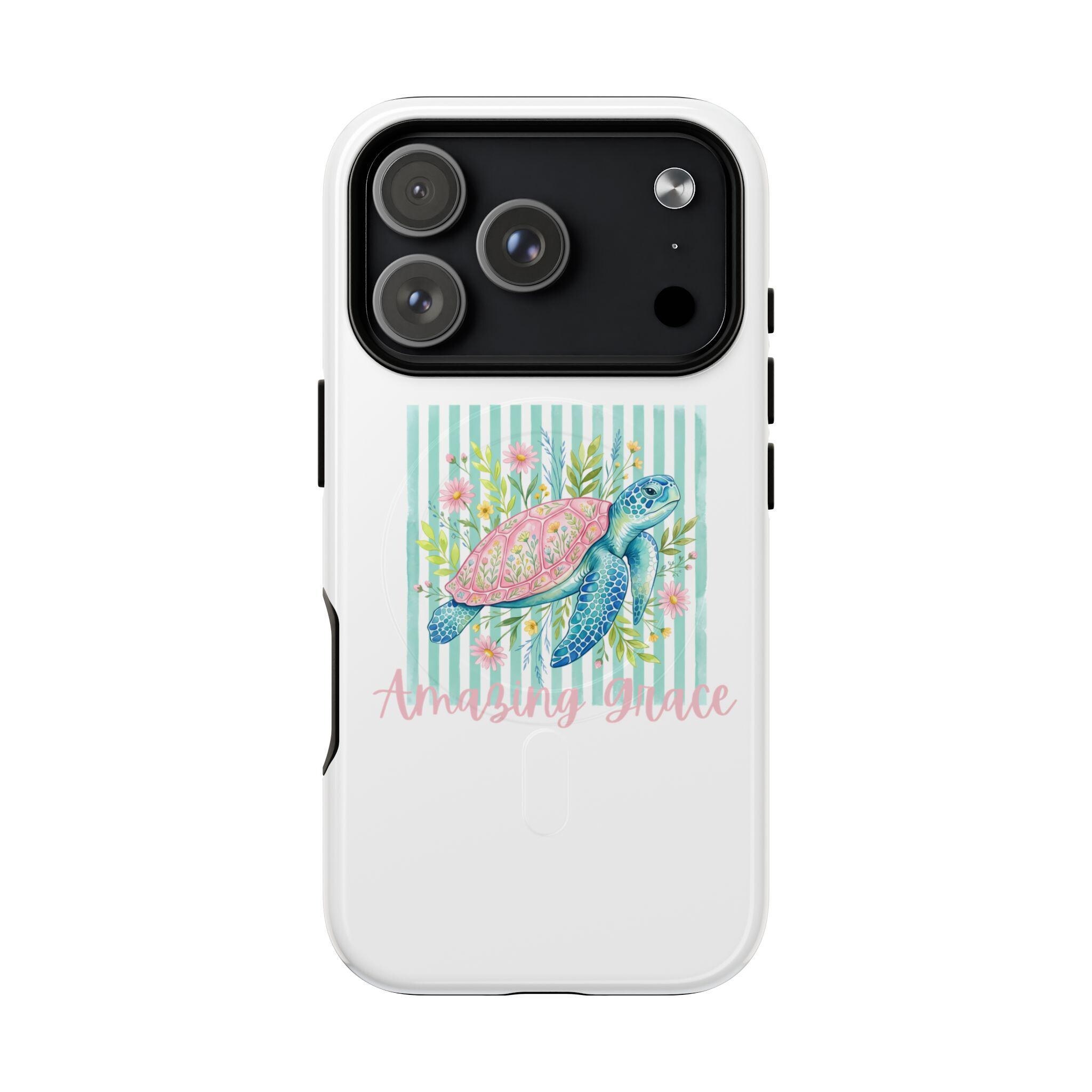 Sea Turtle Floral Phone Case | Watercolor Beach Stripes MagSafe Cover, product image 5