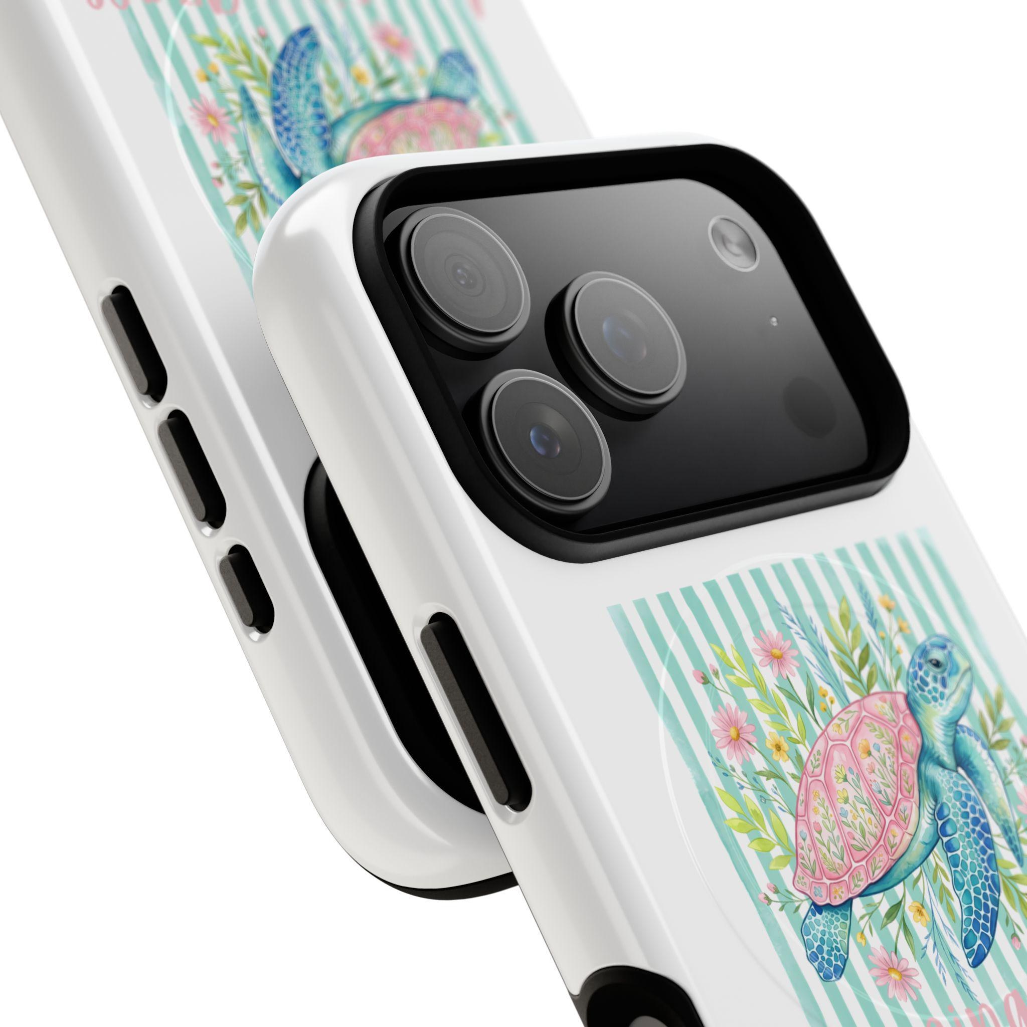 Sea Turtle Floral Phone Case | Watercolor Beach Stripes MagSafe Cover, product image 6