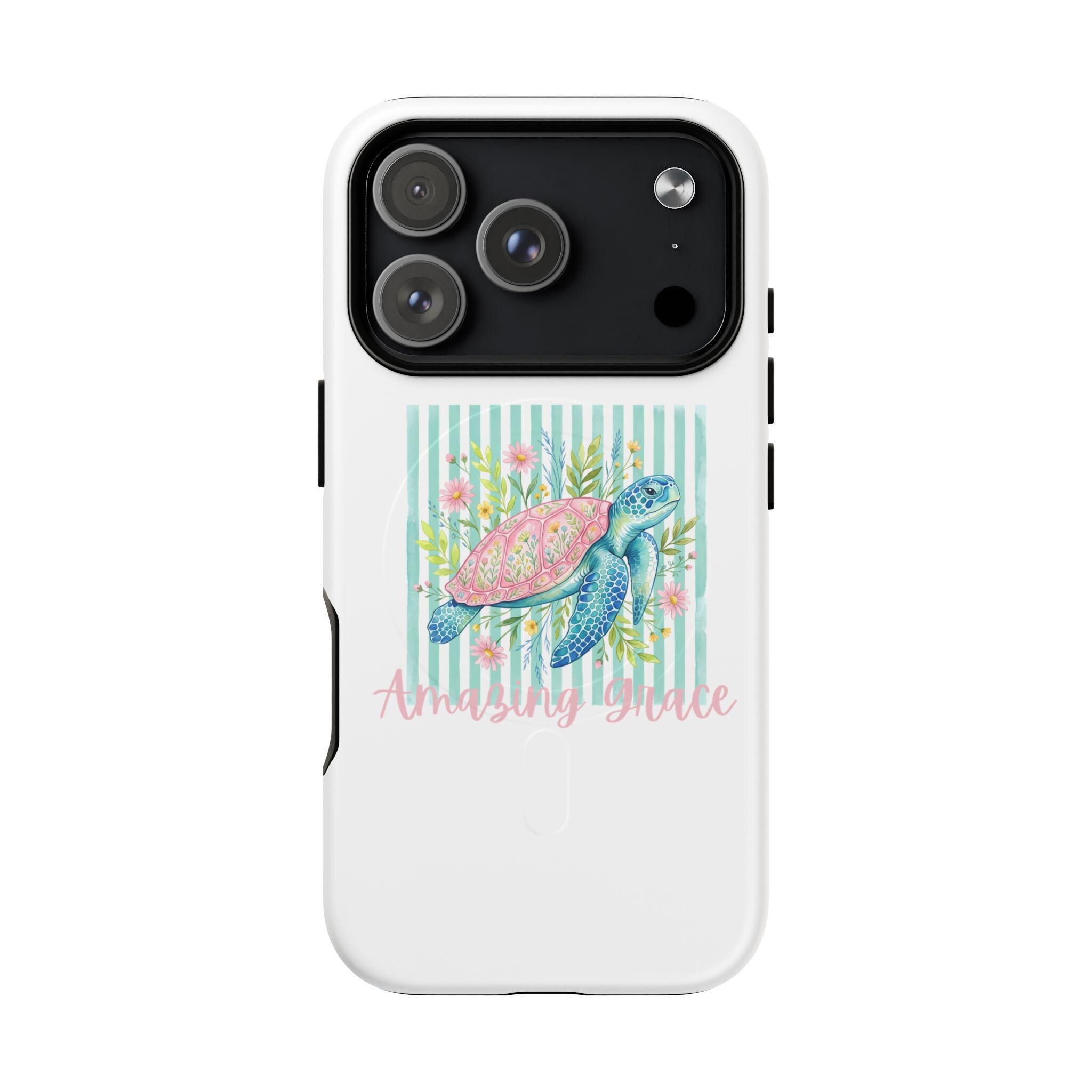 Sea Turtle Floral Phone Case | Watercolor Beach Stripes MagSafe Cover, product image 7