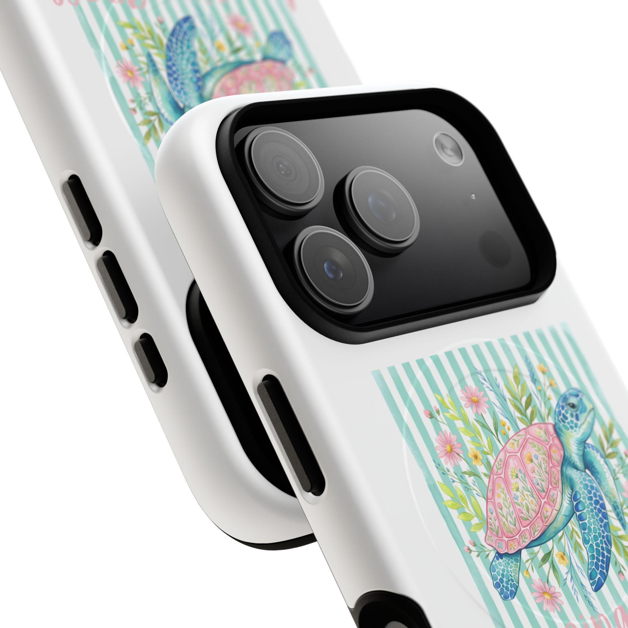 Sea Turtle Floral Phone Case | Watercolor Beach Stripes MagSafe Cover, product image 8
