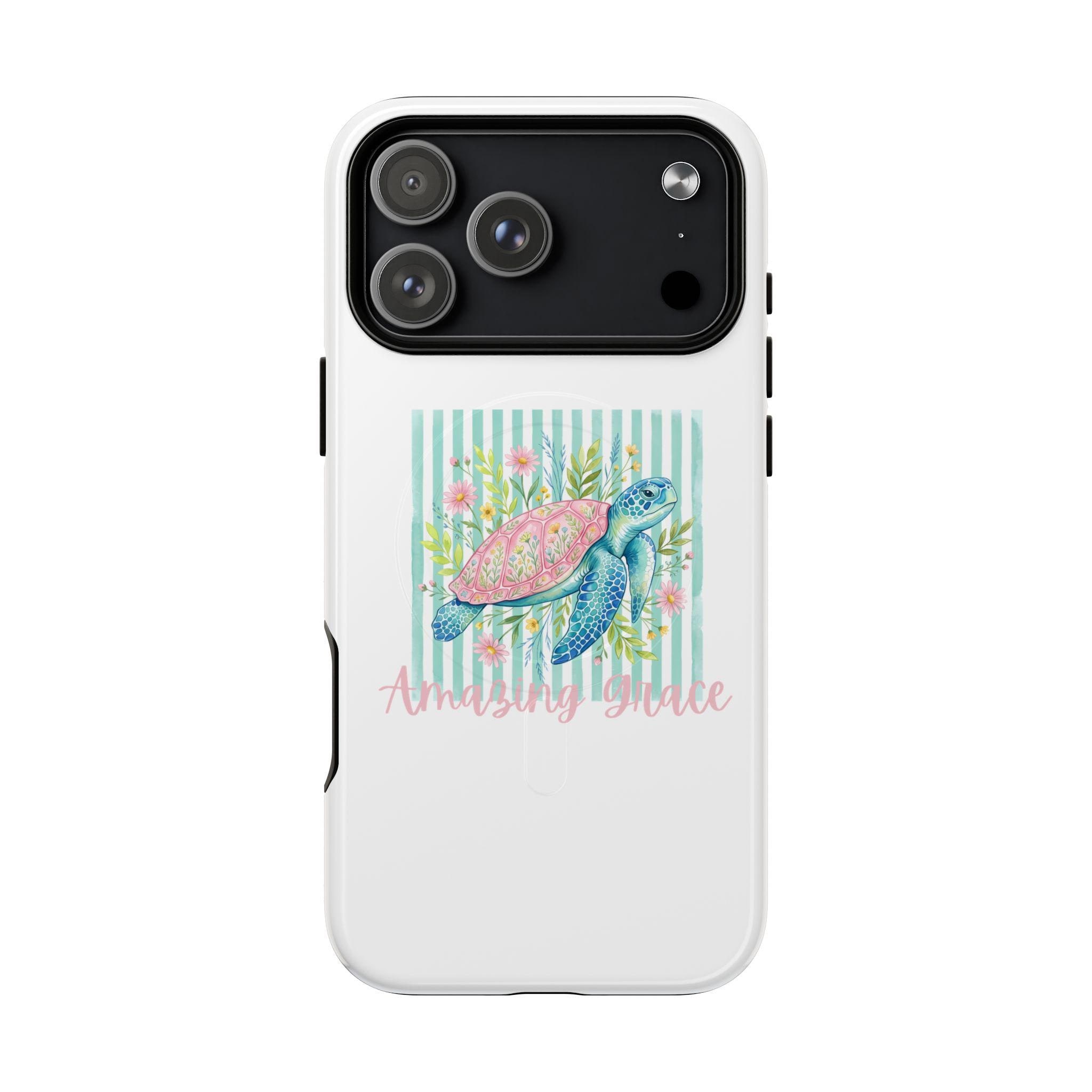 Sea Turtle Floral Phone Case | Watercolor Beach Stripes MagSafe Cover, product image 9