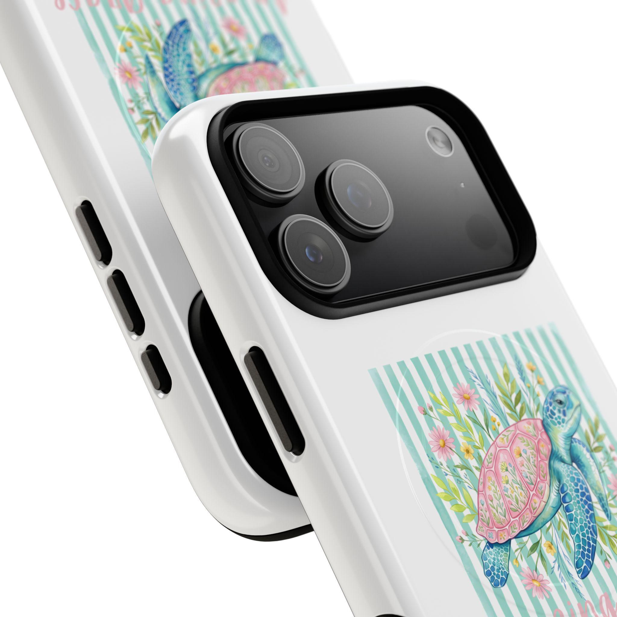 Sea Turtle Floral Phone Case | Watercolor Beach Stripes MagSafe Cover, product image 10