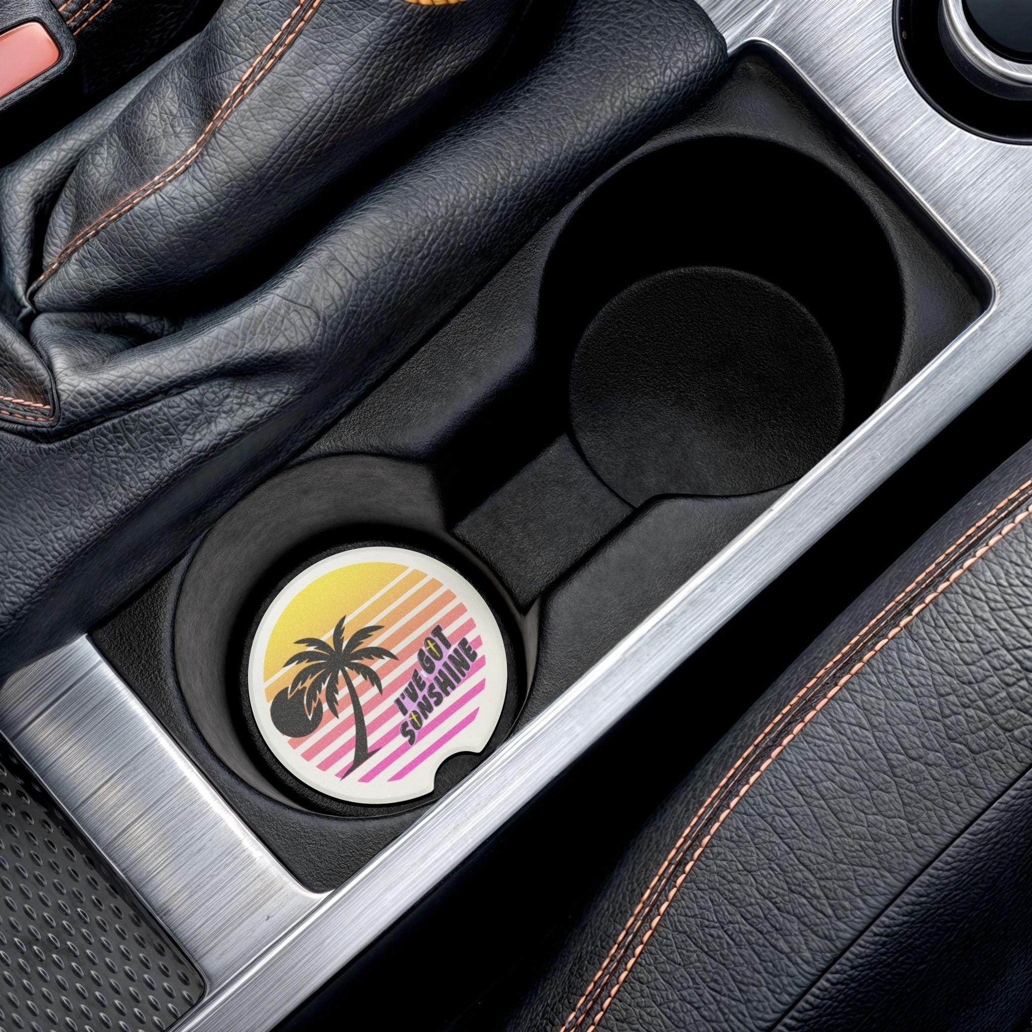 Tropical Sunset Car Coaster | Retro Palm Tree Drink Holder