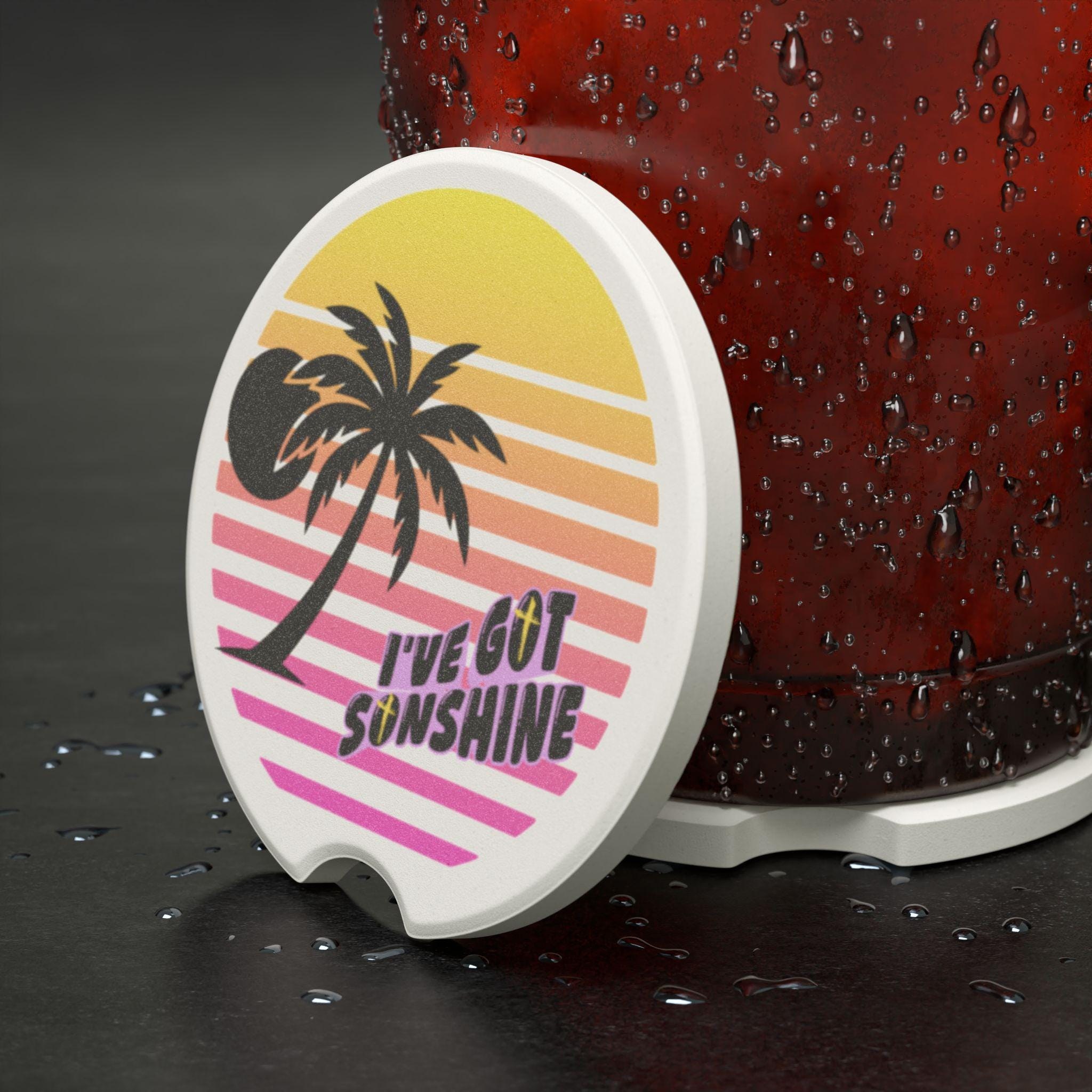 Tropical Sunset Car Coaster | Retro Palm Tree Drink Holder, product image 2