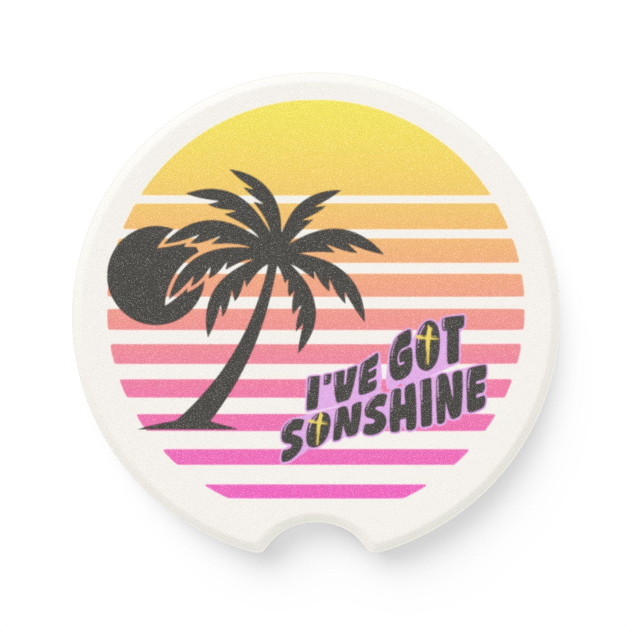 Tropical Sunset Car Coaster | Retro Palm Tree Drink Holder, product image 3