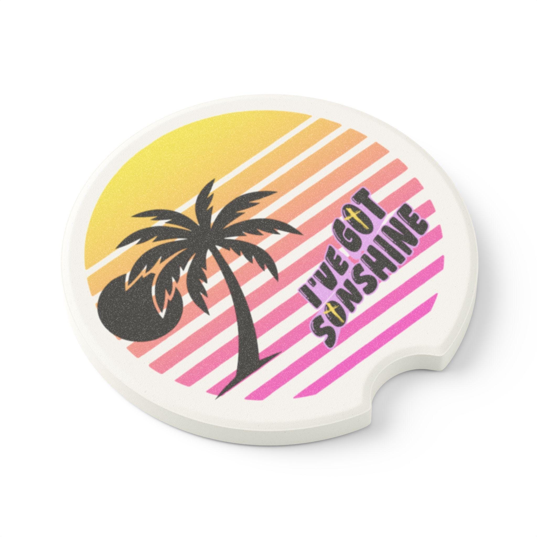 Tropical Sunset Car Coaster | Retro Palm Tree Drink Holder, product image 4