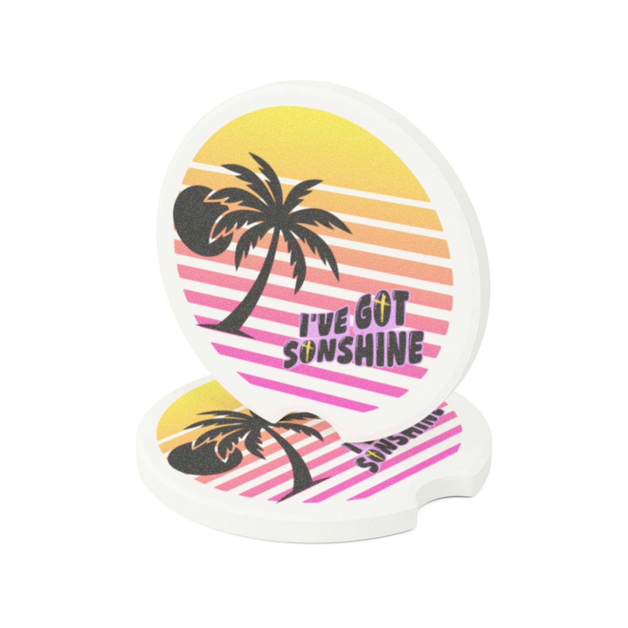Tropical Sunset Car Coaster | Retro Palm Tree Drink Holder, product image 5