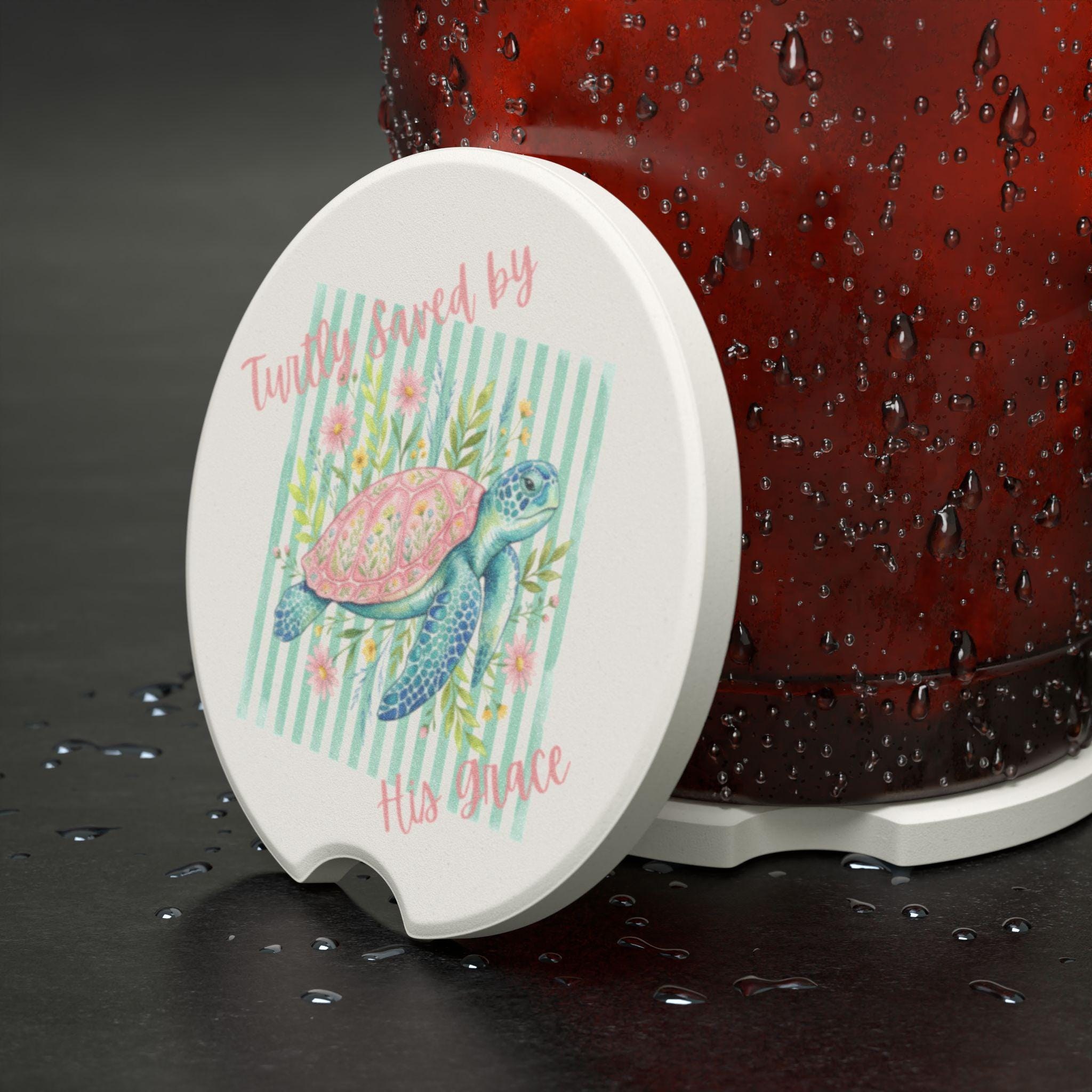 Sea Turtle Watercolor Car Coaster | Absorbent Soapstone Seaside Art, product image 2
