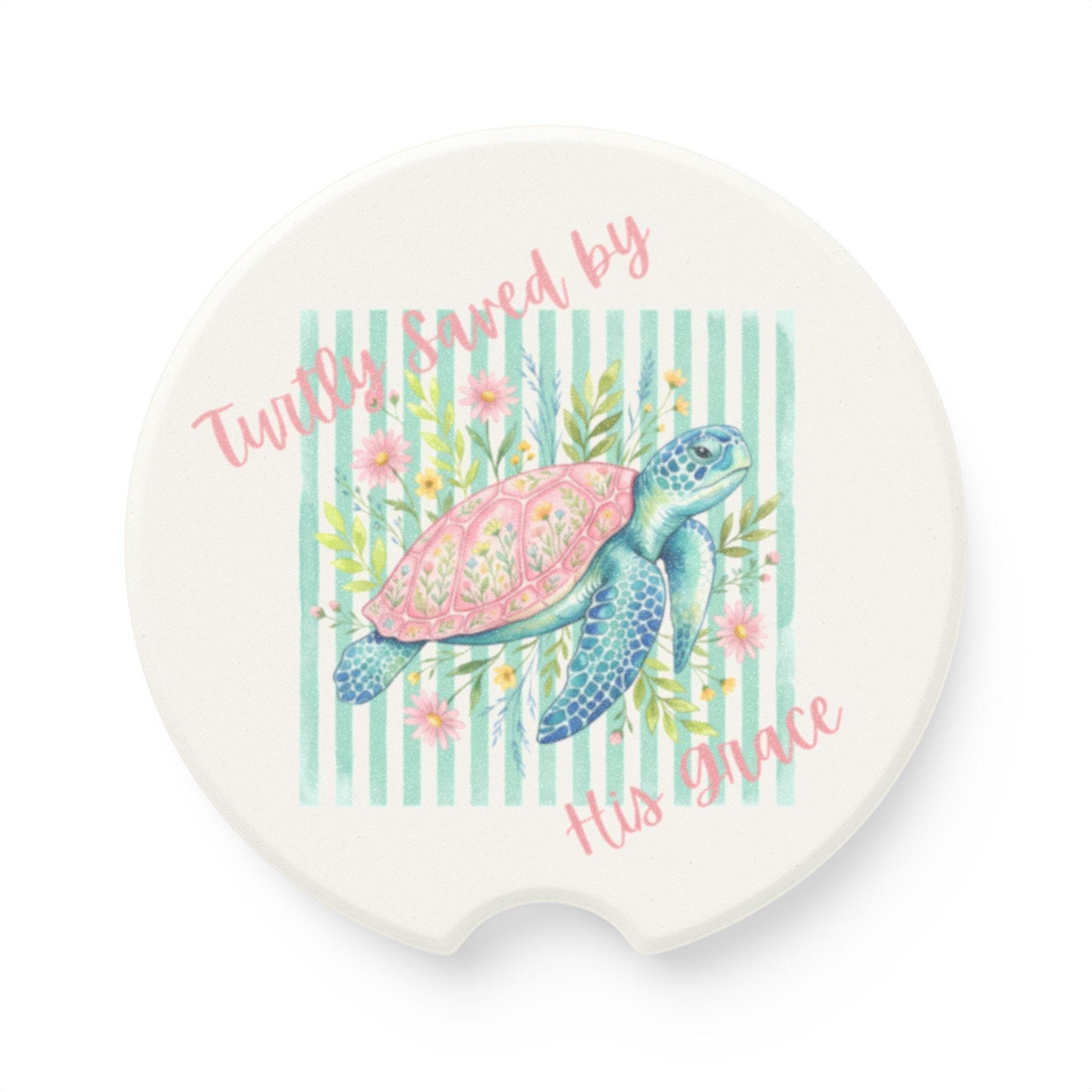 Sea Turtle Watercolor Car Coaster | Absorbent Soapstone Seaside Art, product image 3