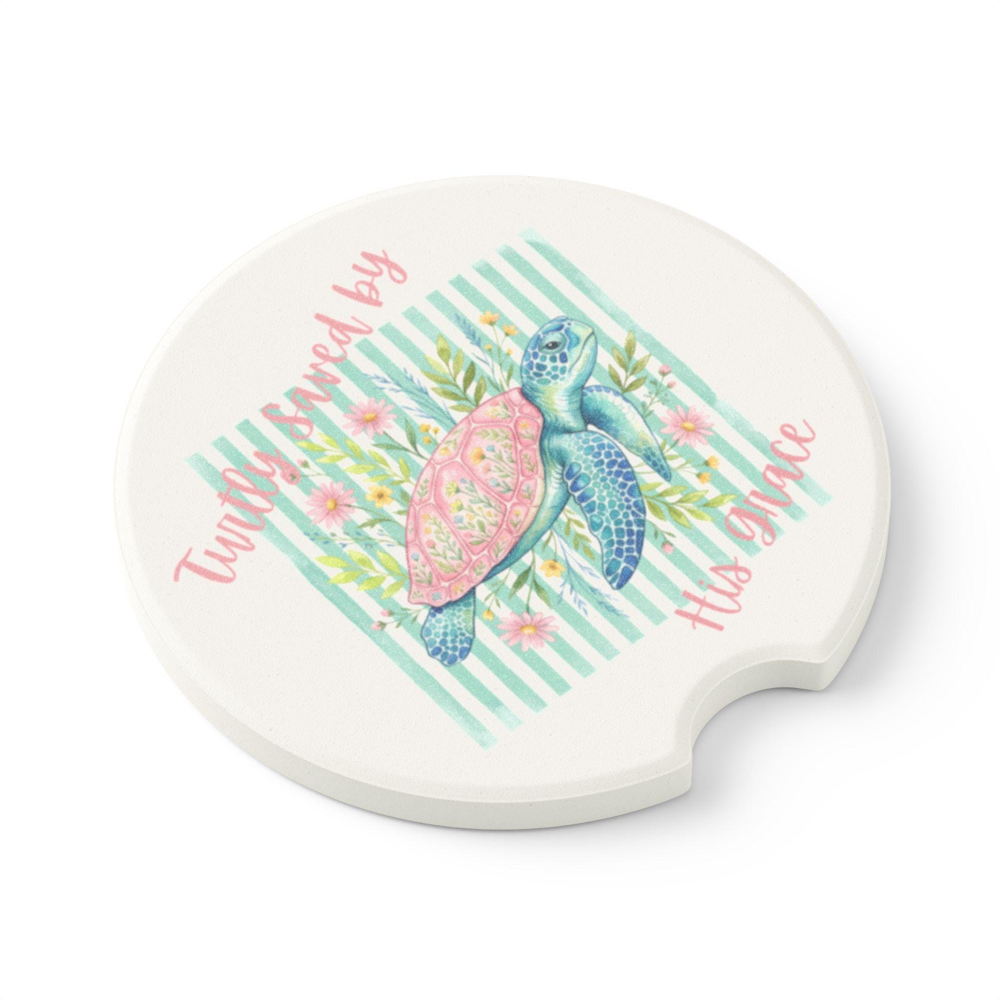 Sea Turtle Watercolor Car Coaster | Absorbent Soapstone Seaside Art, product image 4