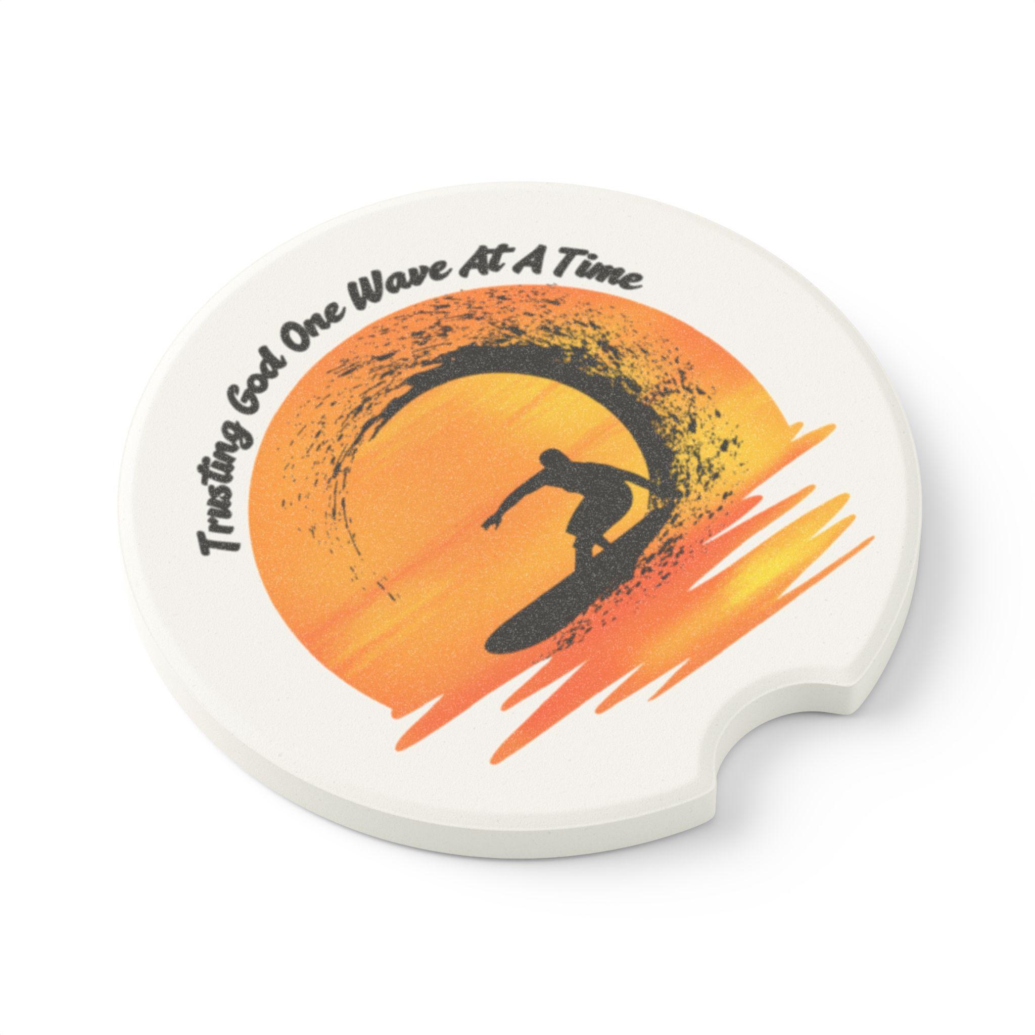 Trusting God One Wave at a Time Sunset Male Surfer Soapstone Car Coaster, product image 4