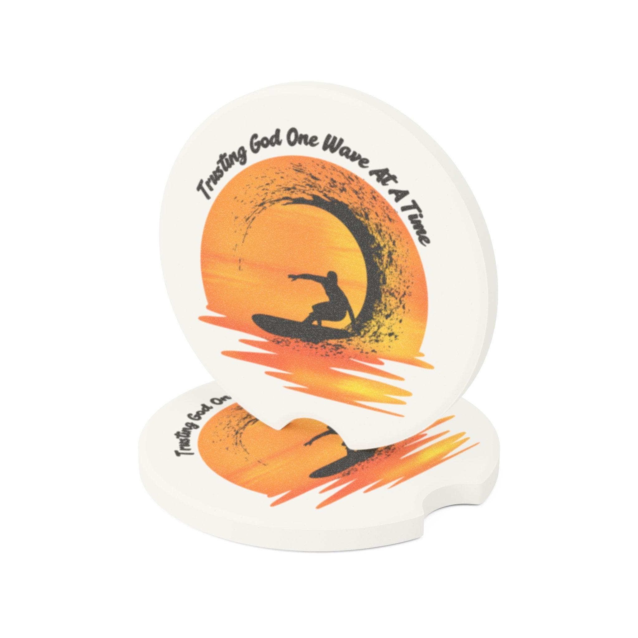 Trusting God One Wave at a Time Sunset Male Surfer Soapstone Car Coaster, product image 5