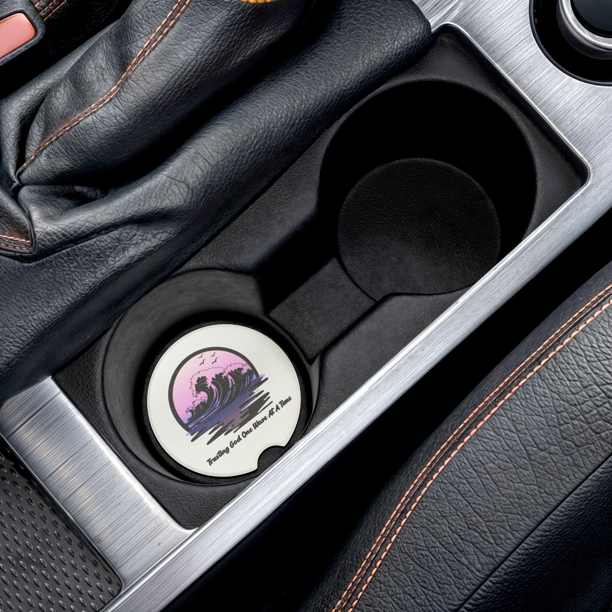 Trusting God One Wave at a Time Purple Wave Soapstone Car Coaster