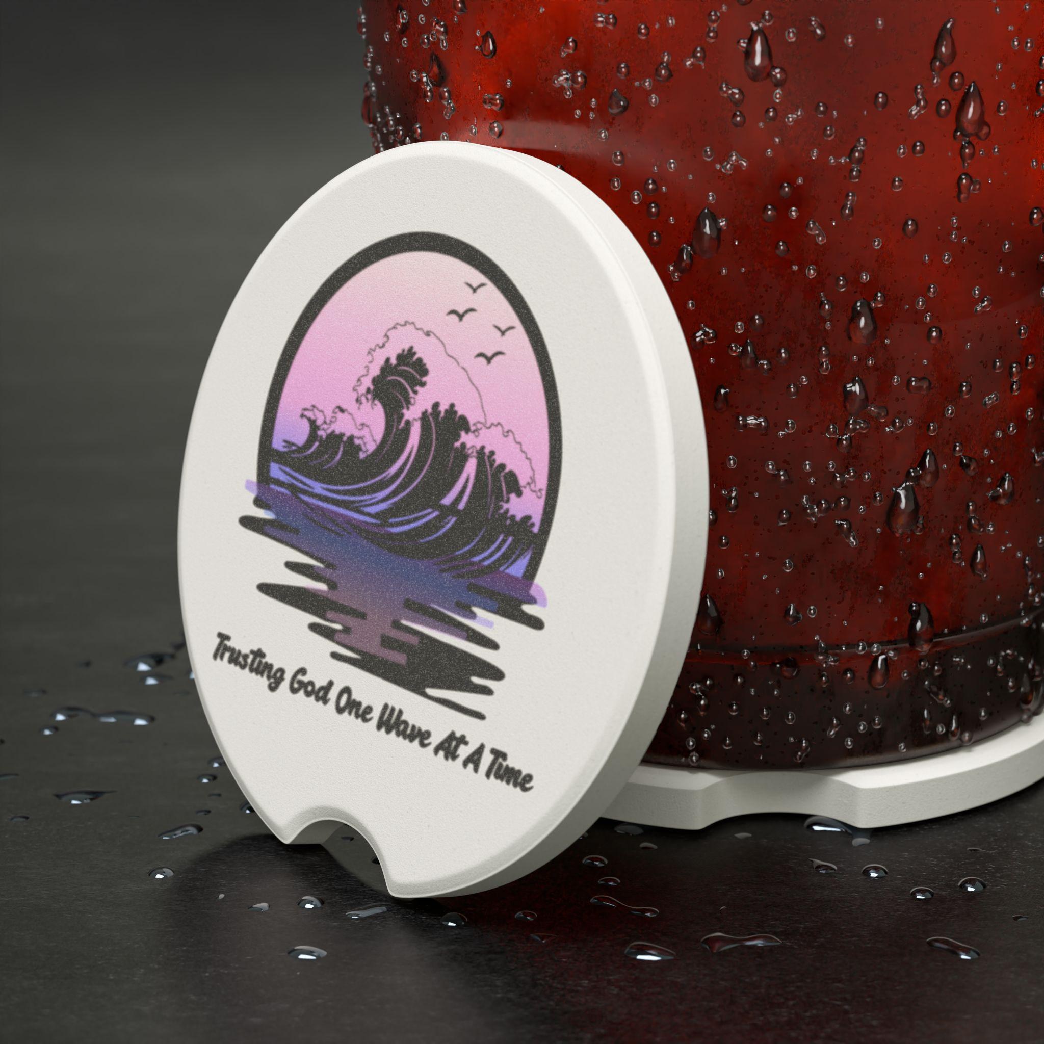 Trusting God One Wave at a Time Purple Wave Soapstone Car Coaster, product image 2