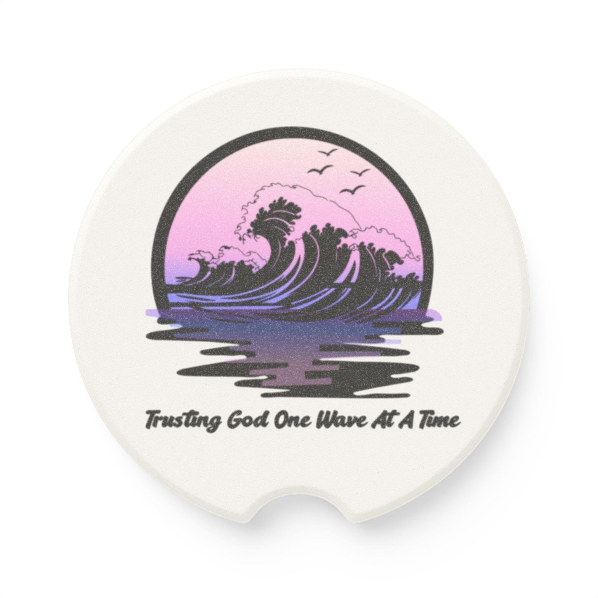 Trusting God One Wave at a Time Purple Wave Soapstone Car Coaster, product image 3