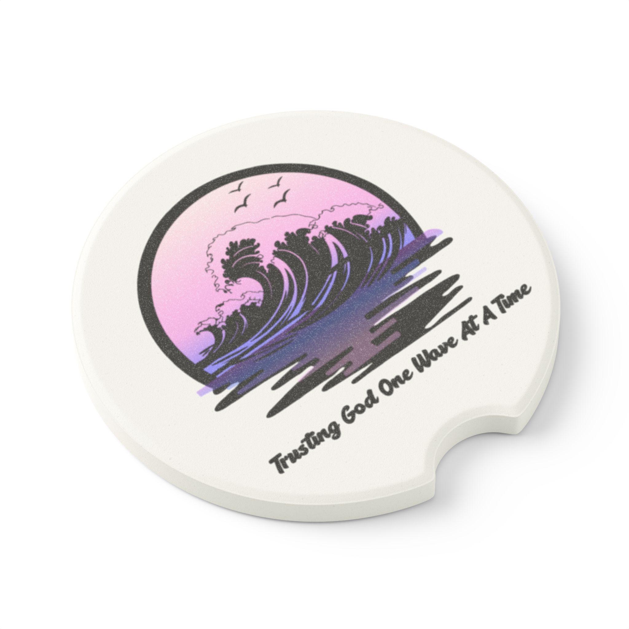 Trusting God One Wave at a Time Purple Wave Soapstone Car Coaster, product image 4