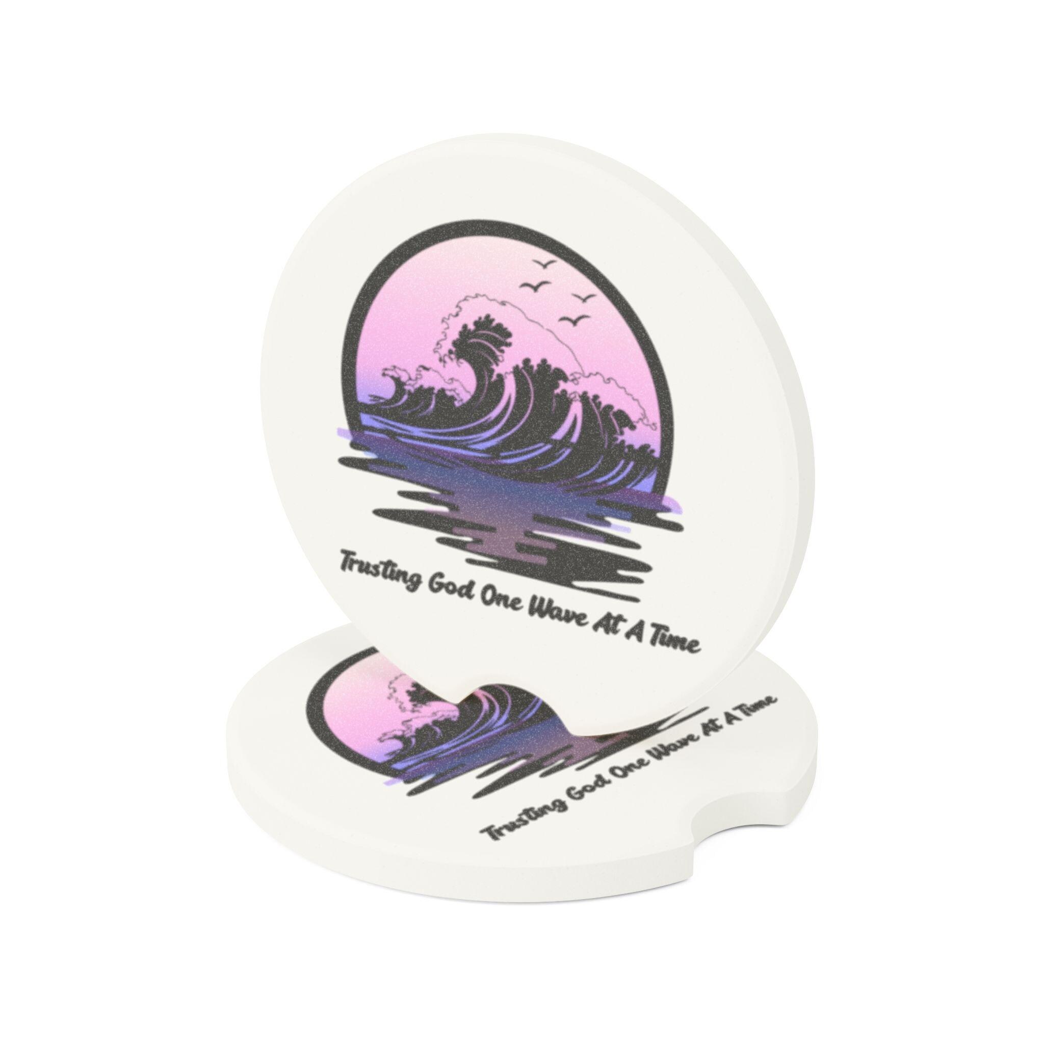 Trusting God One Wave at a Time Purple Wave Soapstone Car Coaster, product image 5