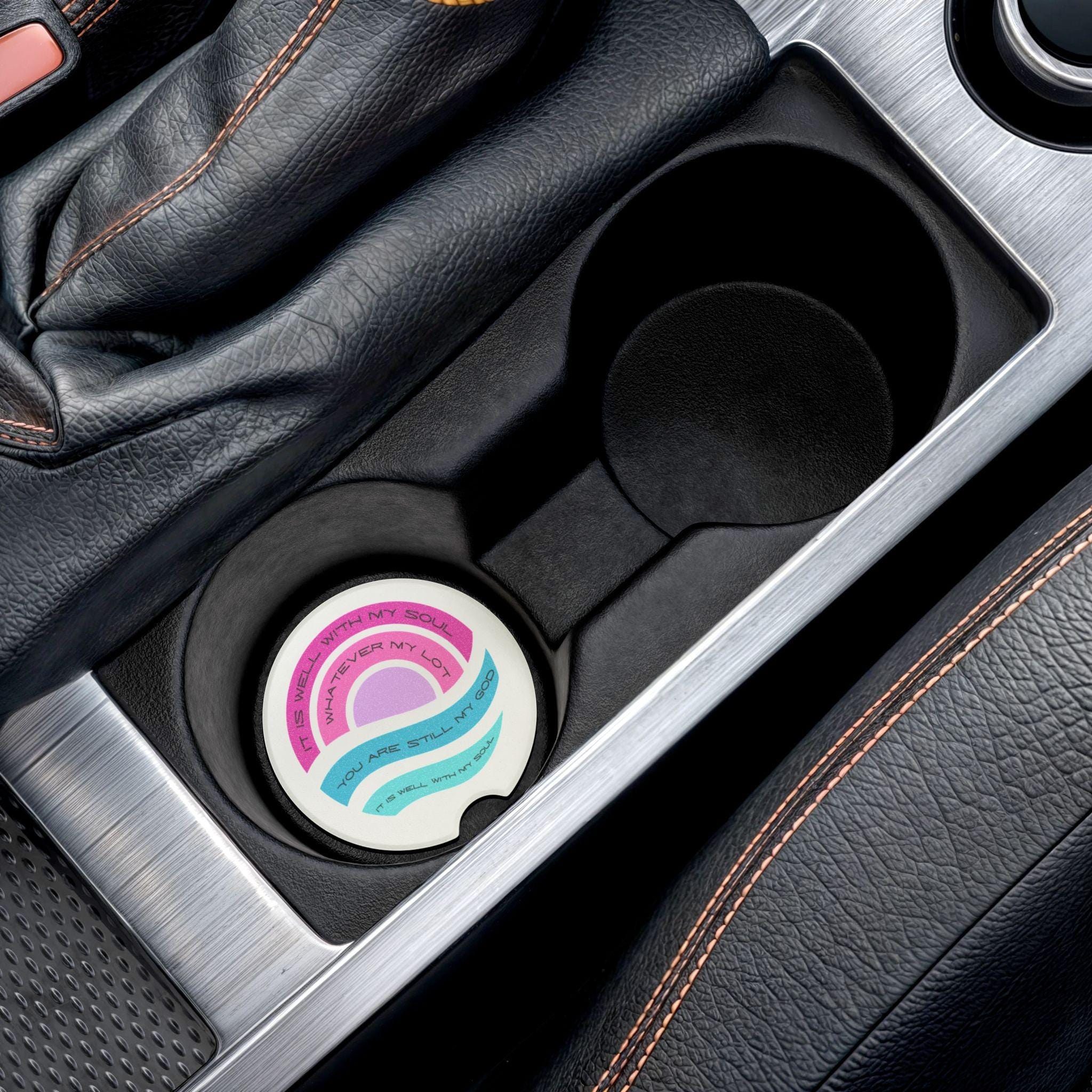 It Is Well With My Soul car coaster | Christian wave sunrise design