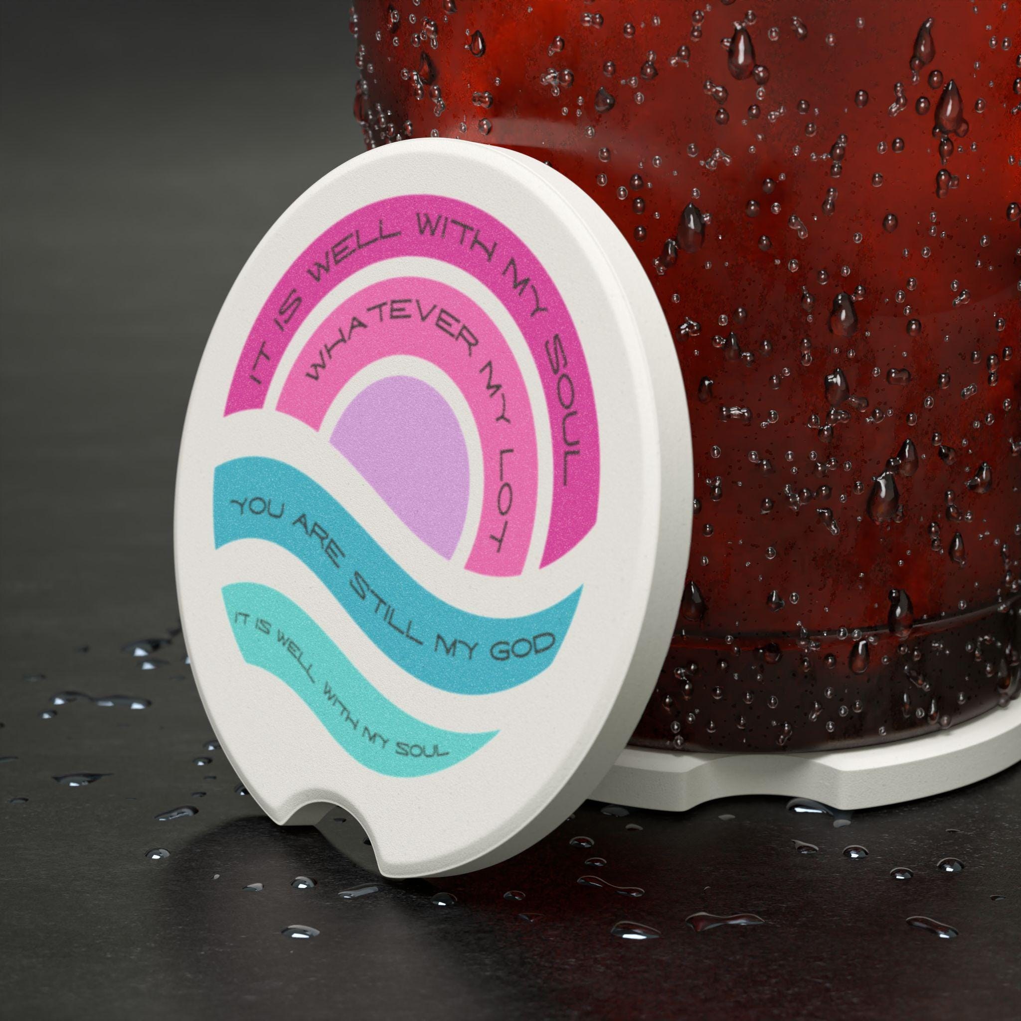 It Is Well With My Soul car coaster | Christian wave sunrise design, product image 2