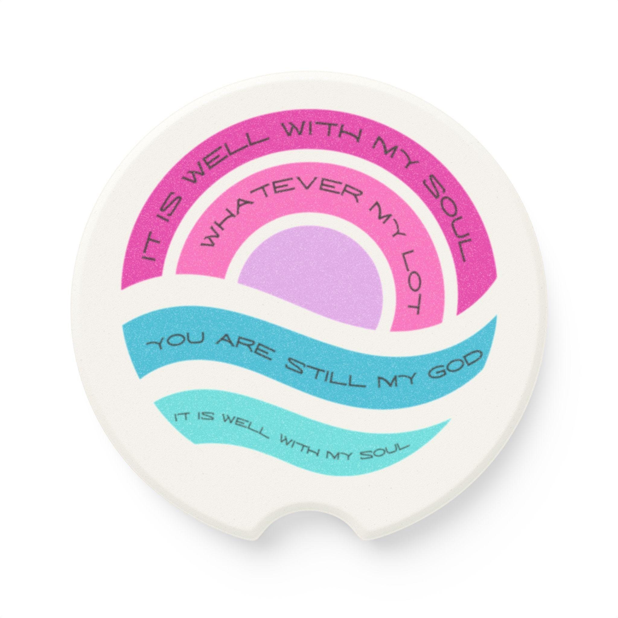 It Is Well With My Soul car coaster | Christian wave sunrise design, product image 3