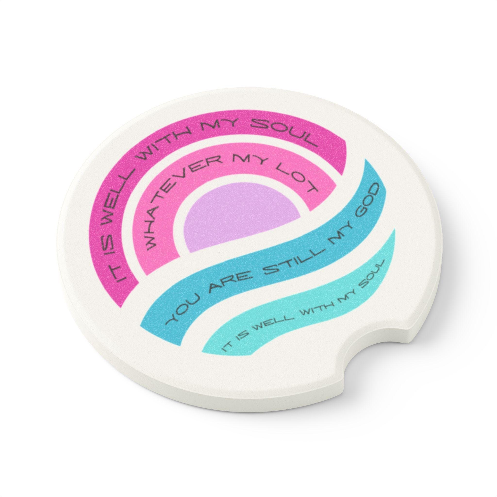 It Is Well With My Soul car coaster | Christian wave sunrise design, product image 4