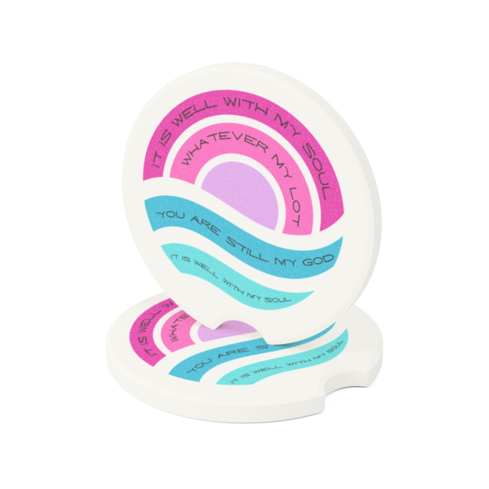 It Is Well With My Soul car coaster | Christian wave sunrise design, product image 5