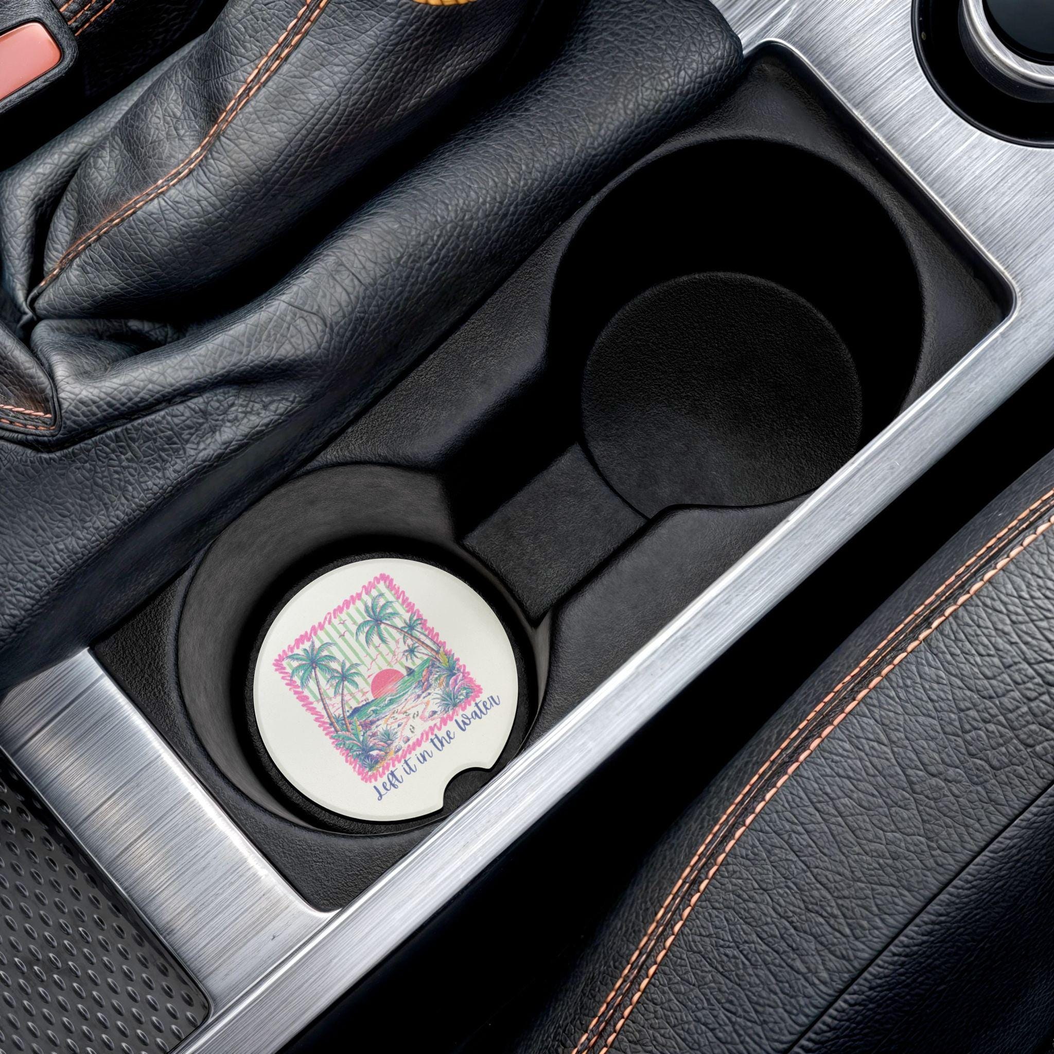 Tropical Sunset Palm Beach Car Coaster | Soapstone Drink Holder Insert