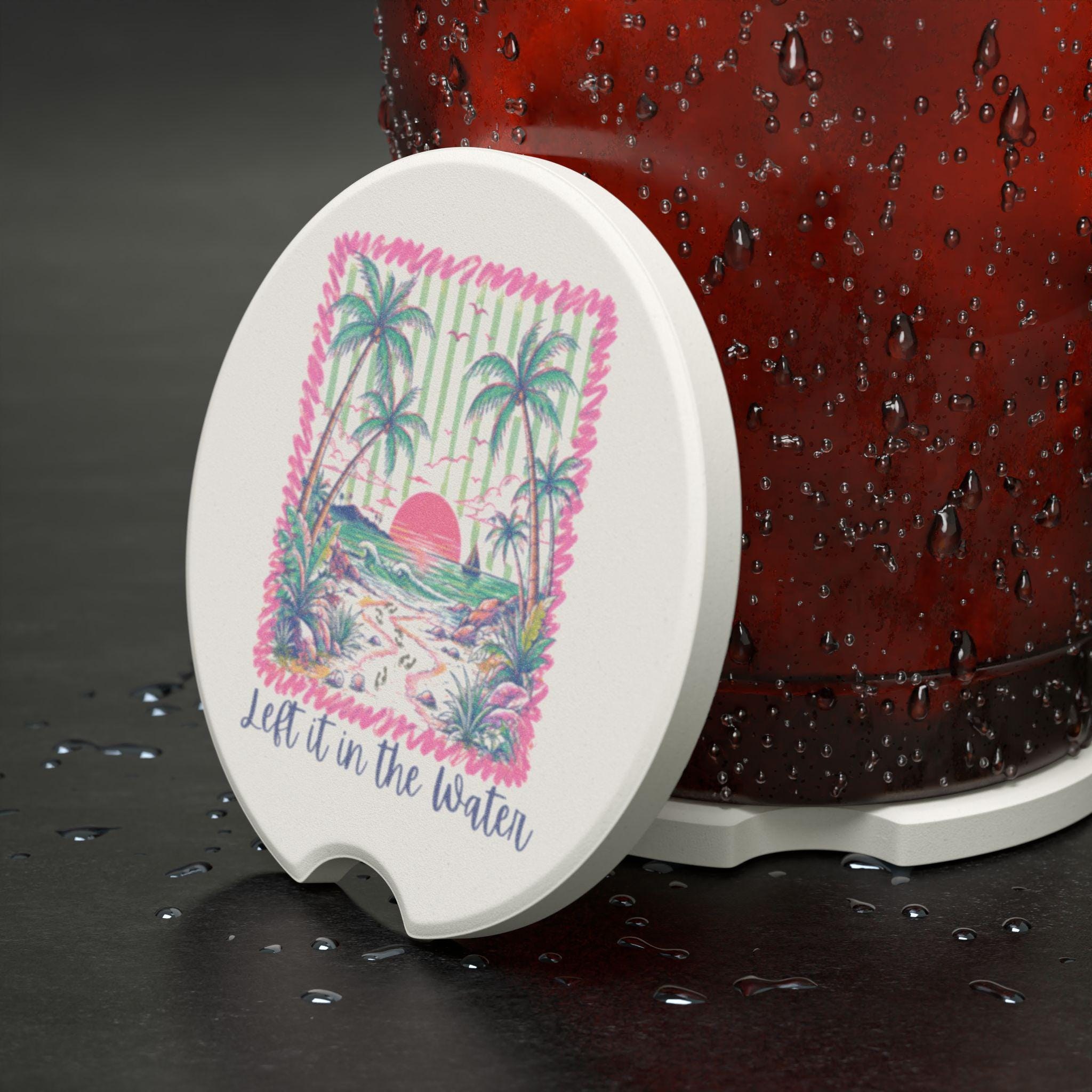 Tropical Sunset Palm Beach Car Coaster | Soapstone Drink Holder Insert, product image 2
