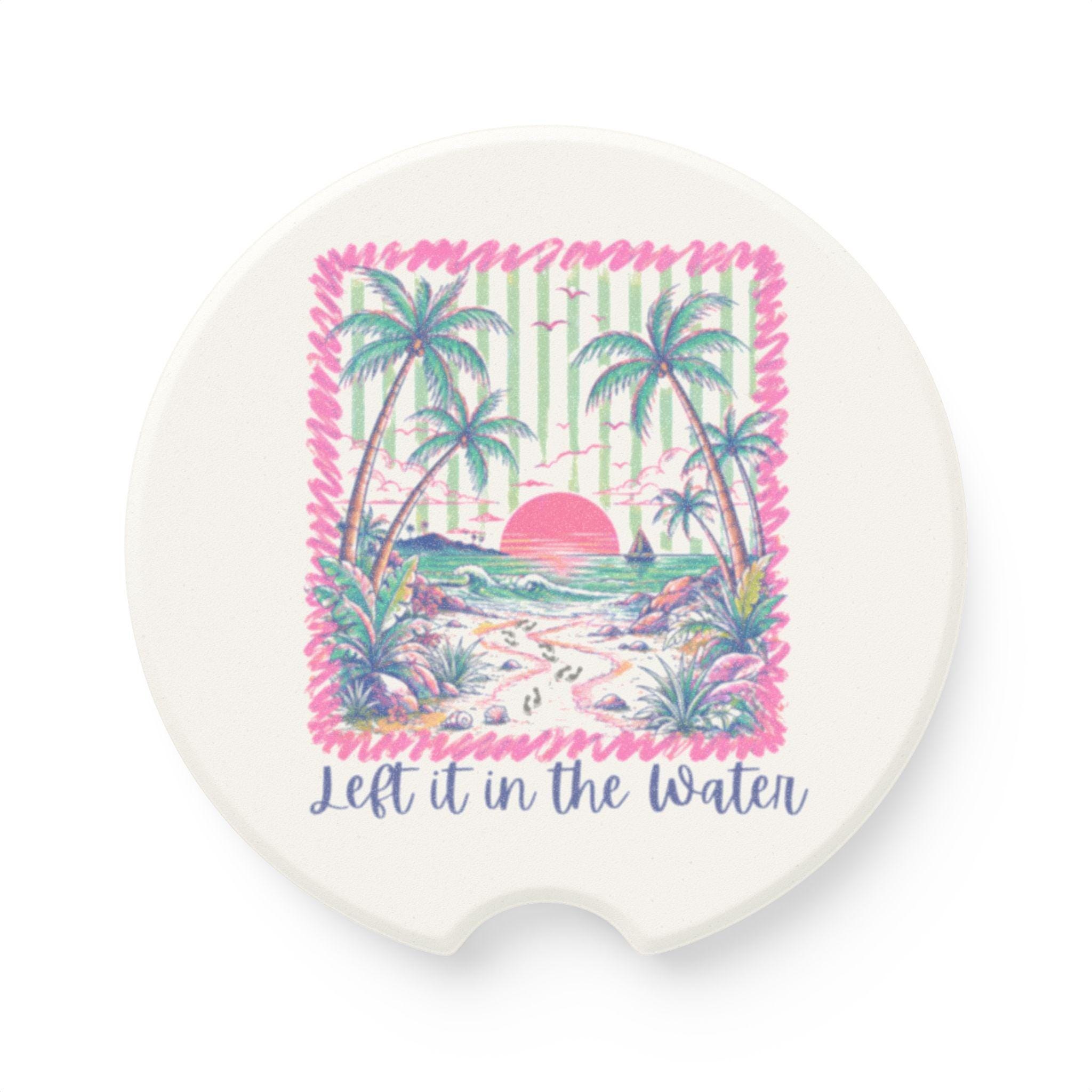 Tropical Sunset Palm Beach Car Coaster | Soapstone Drink Holder Insert, product image 3