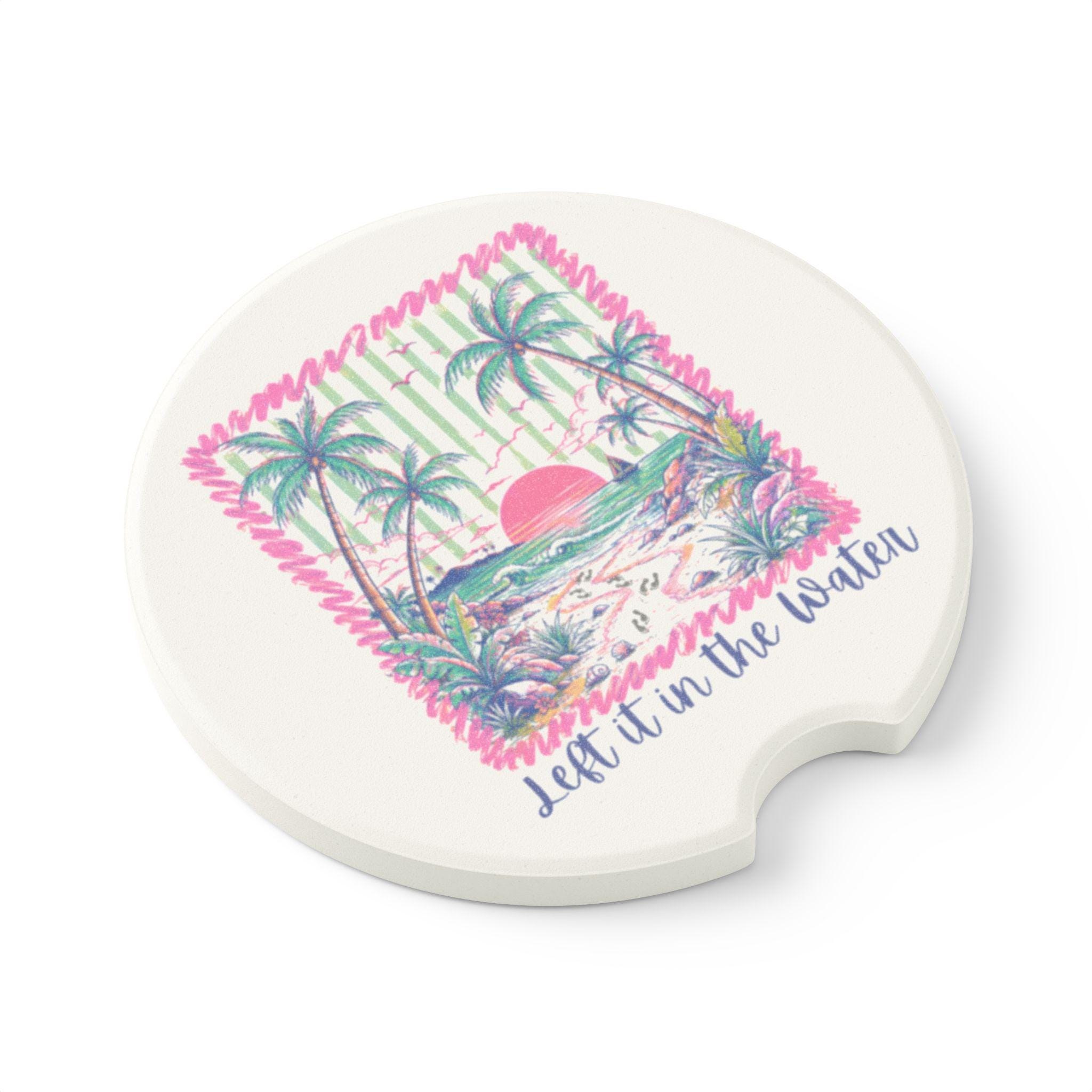 Tropical Sunset Palm Beach Car Coaster | Soapstone Drink Holder Insert, product image 4