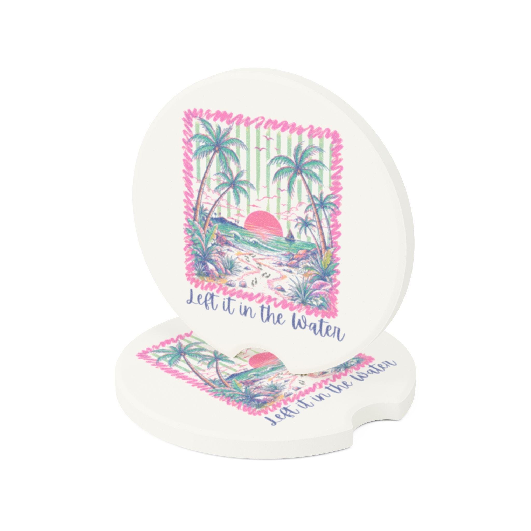 Tropical Sunset Palm Beach Car Coaster | Soapstone Drink Holder Insert, product image 5