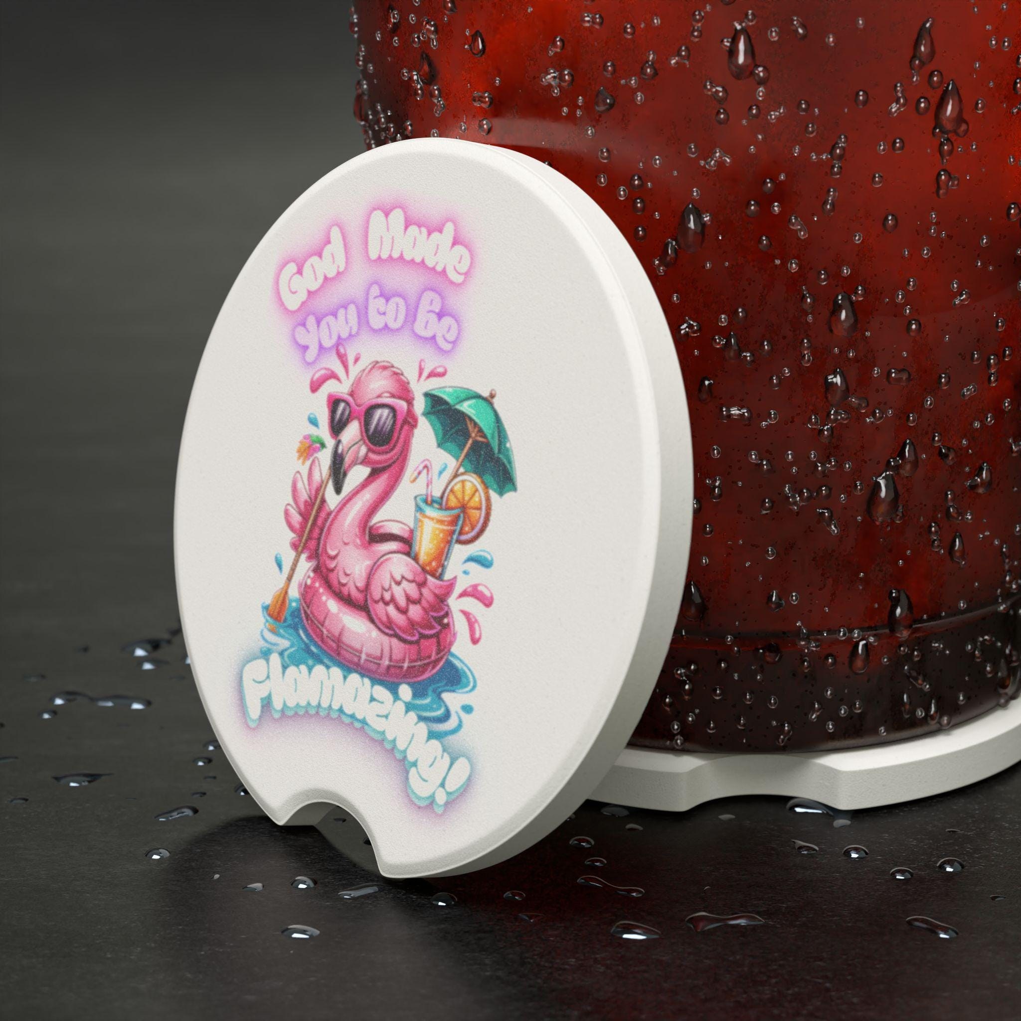 Flamingo Float Car Coaster | Soapstone Drink Holder, 'God Made You to Be Flamtazming', product image 2
